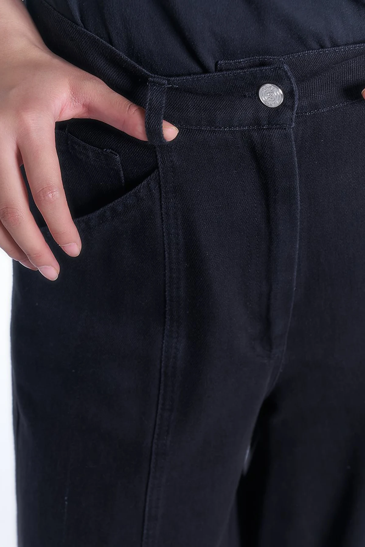 Beli Lastikli Denim Etek Pantolon Optik Siyah