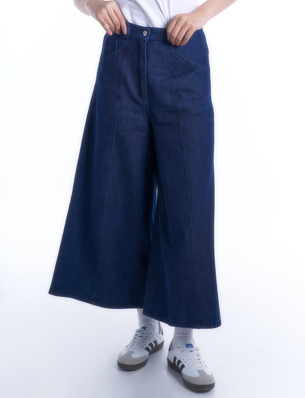 Elastic Waist Denim Skirt Trousers Optical Navy Blue