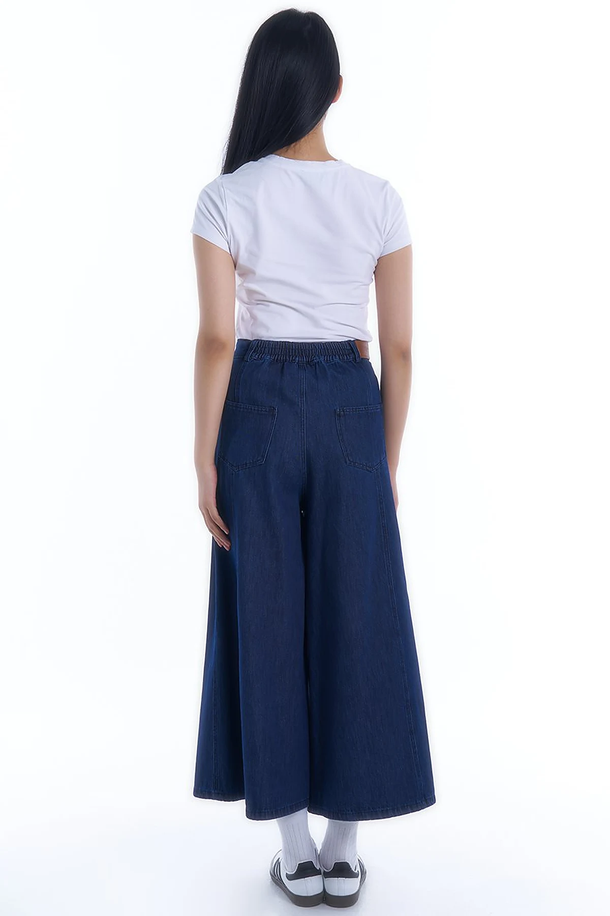 Beli Lastikli Denim Etek Pantolon Optik Lacivert