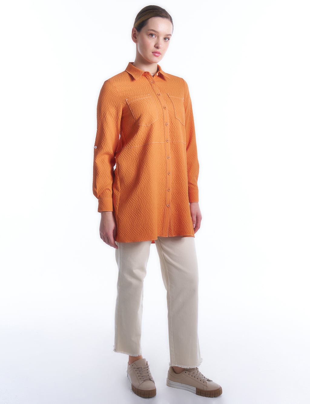 Shirt Collar Pocket Detailed Tunic Amber