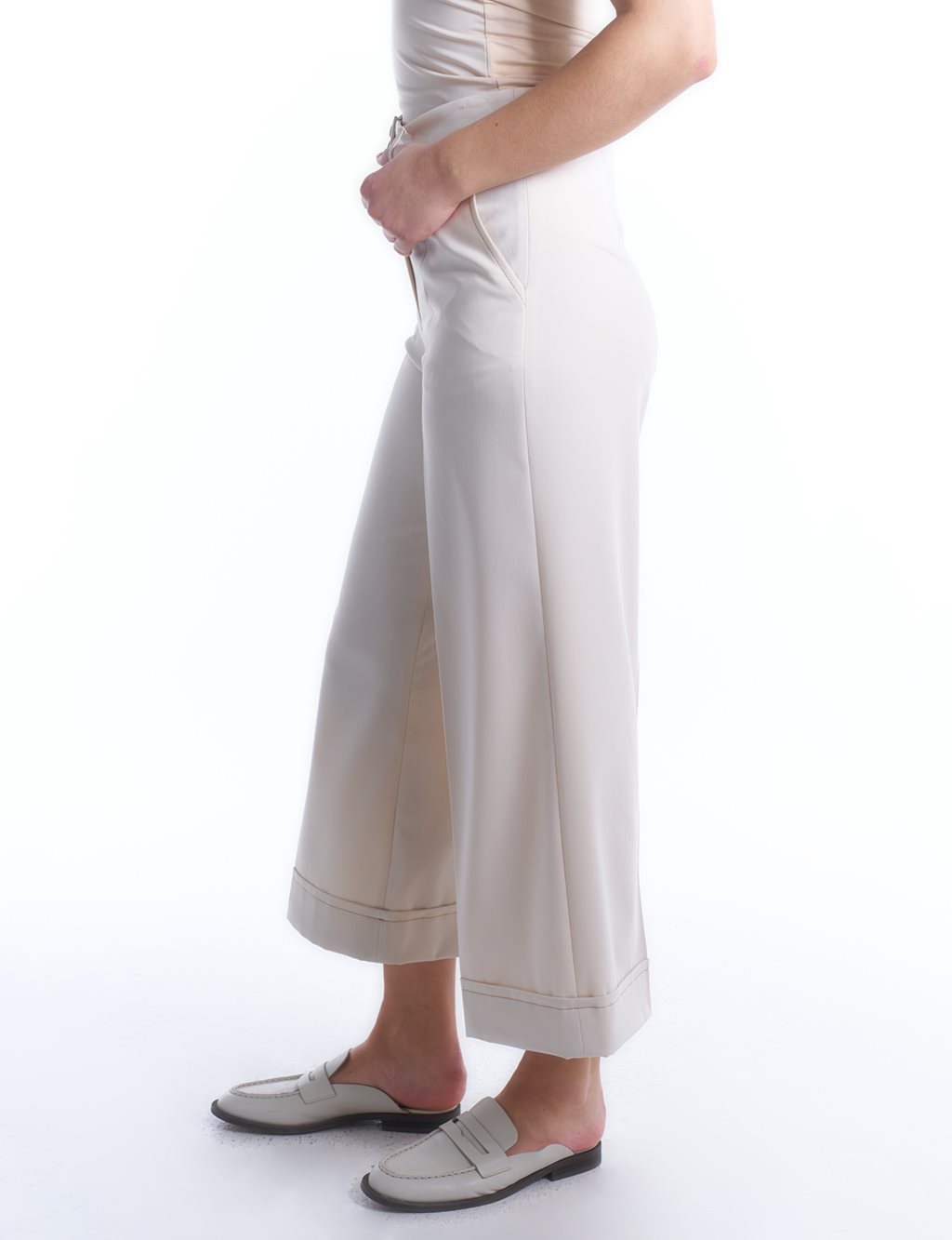  Double-Button Wide-Leg Trousers in Cream