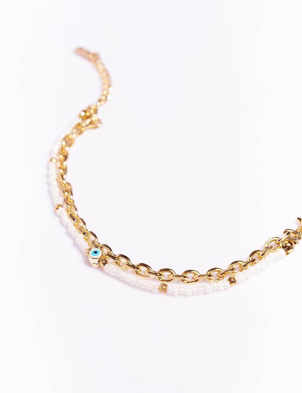 Evil Eye Bead Detailed Bracelet Gold