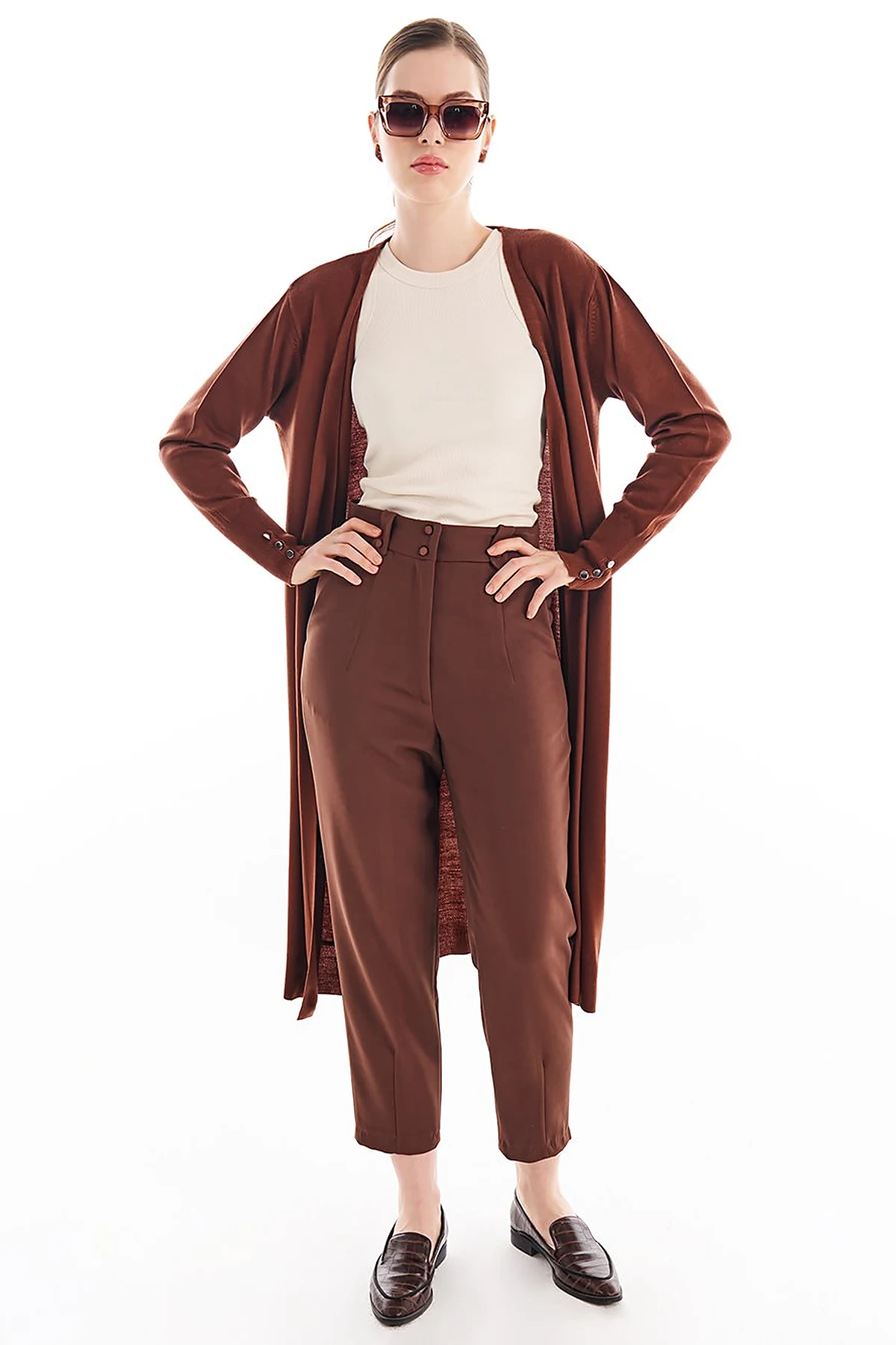 Long Knitwear Cardigan Dark Brown