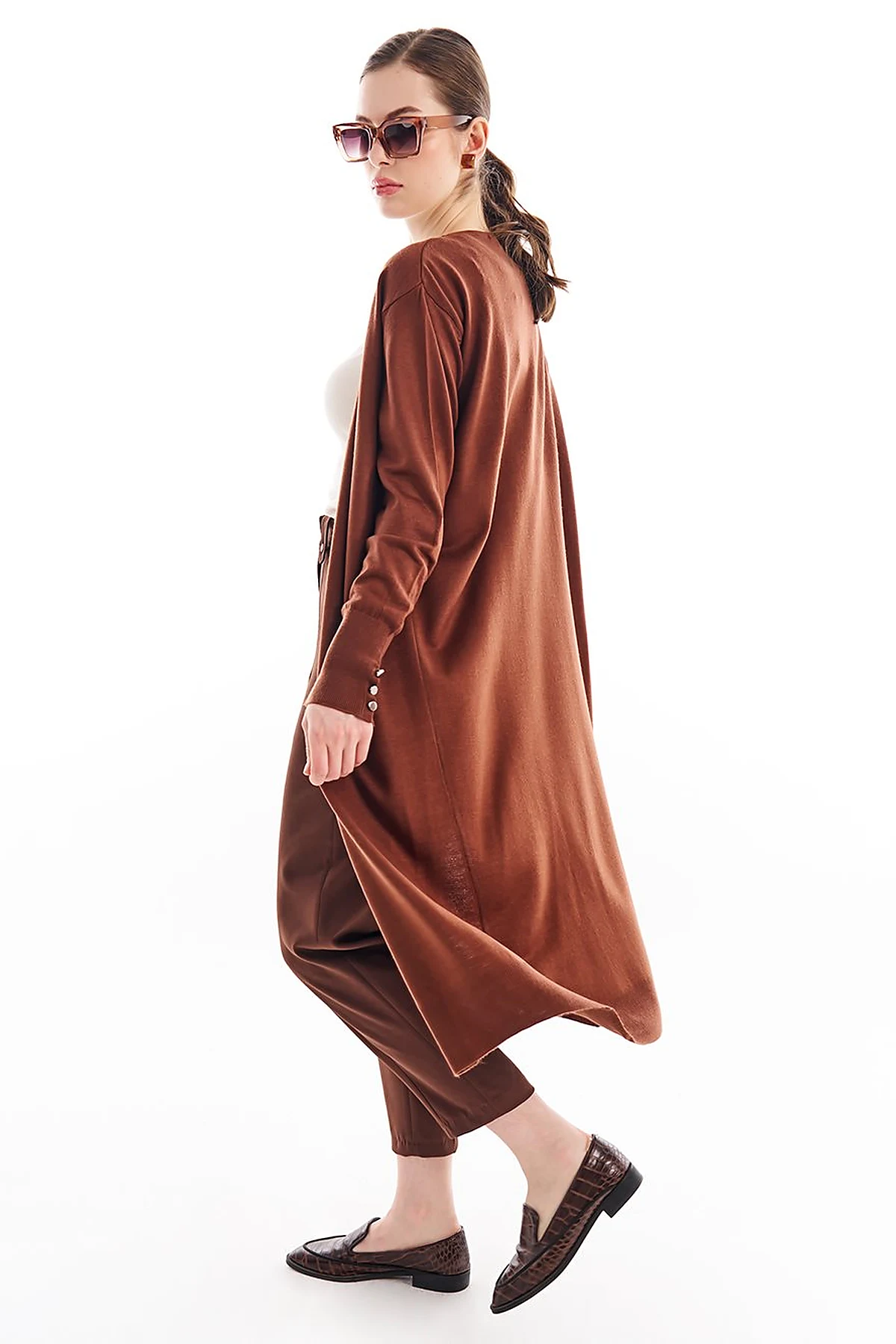 Long Knitwear Cardigan Dark Brown