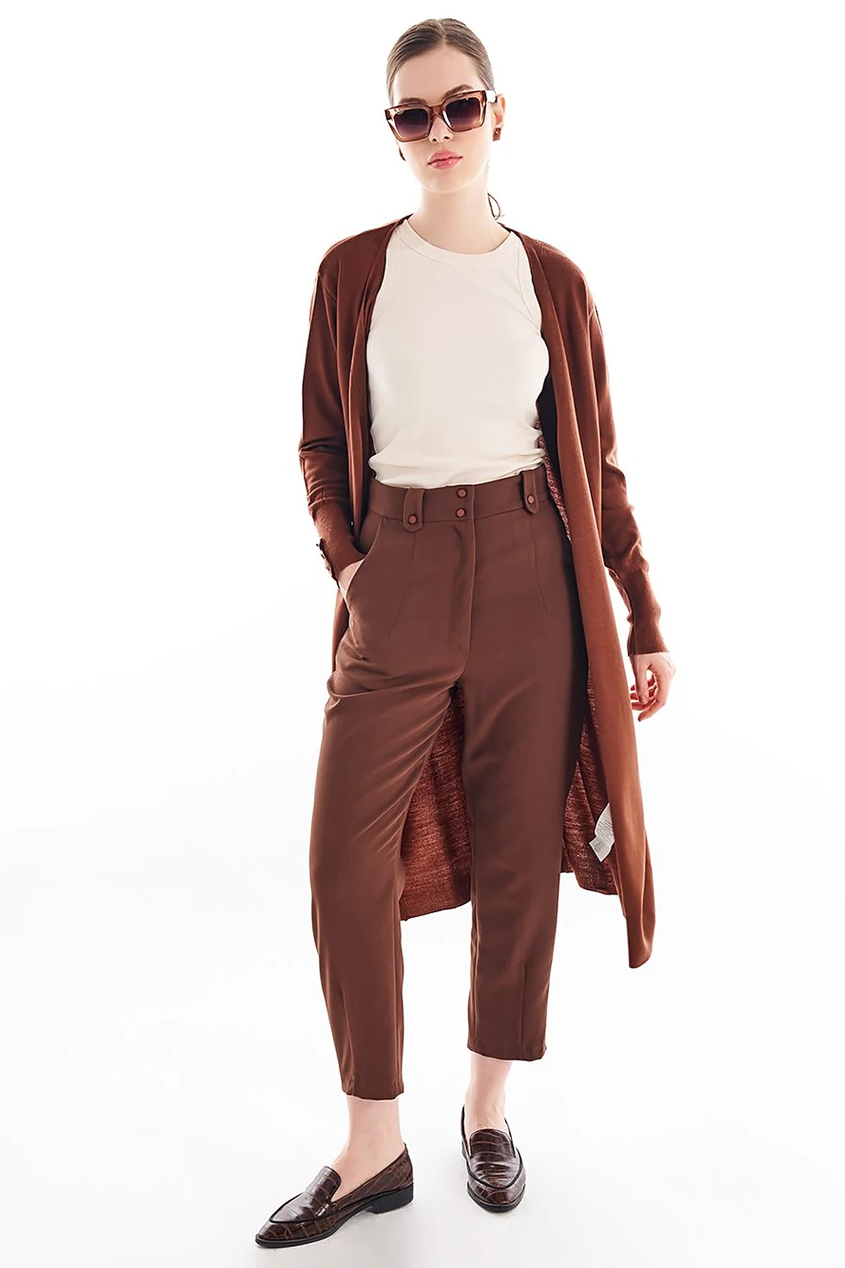 Long Knitwear Cardigan Dark Brown
