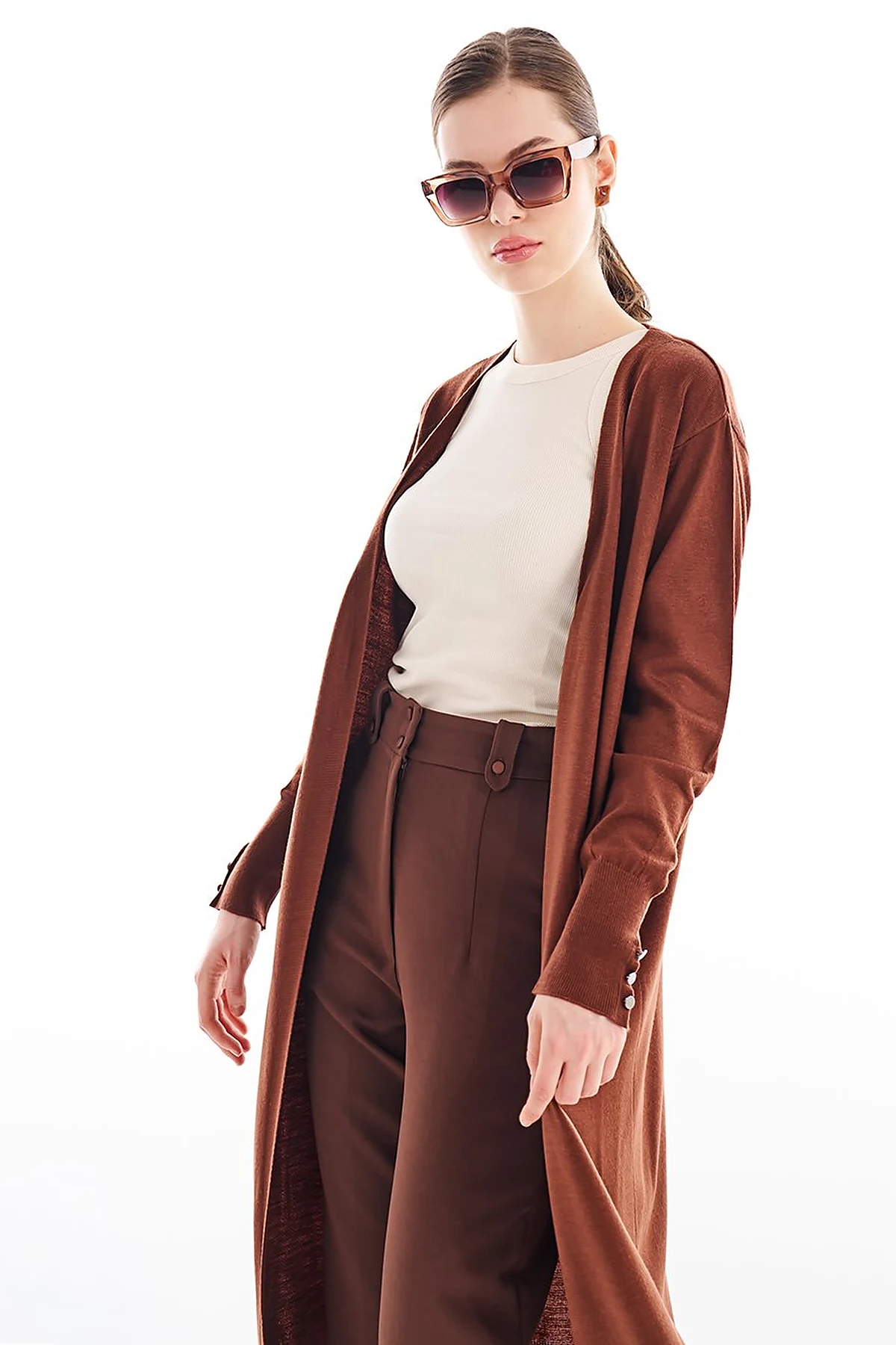 Long Knitwear Cardigan Dark Brown