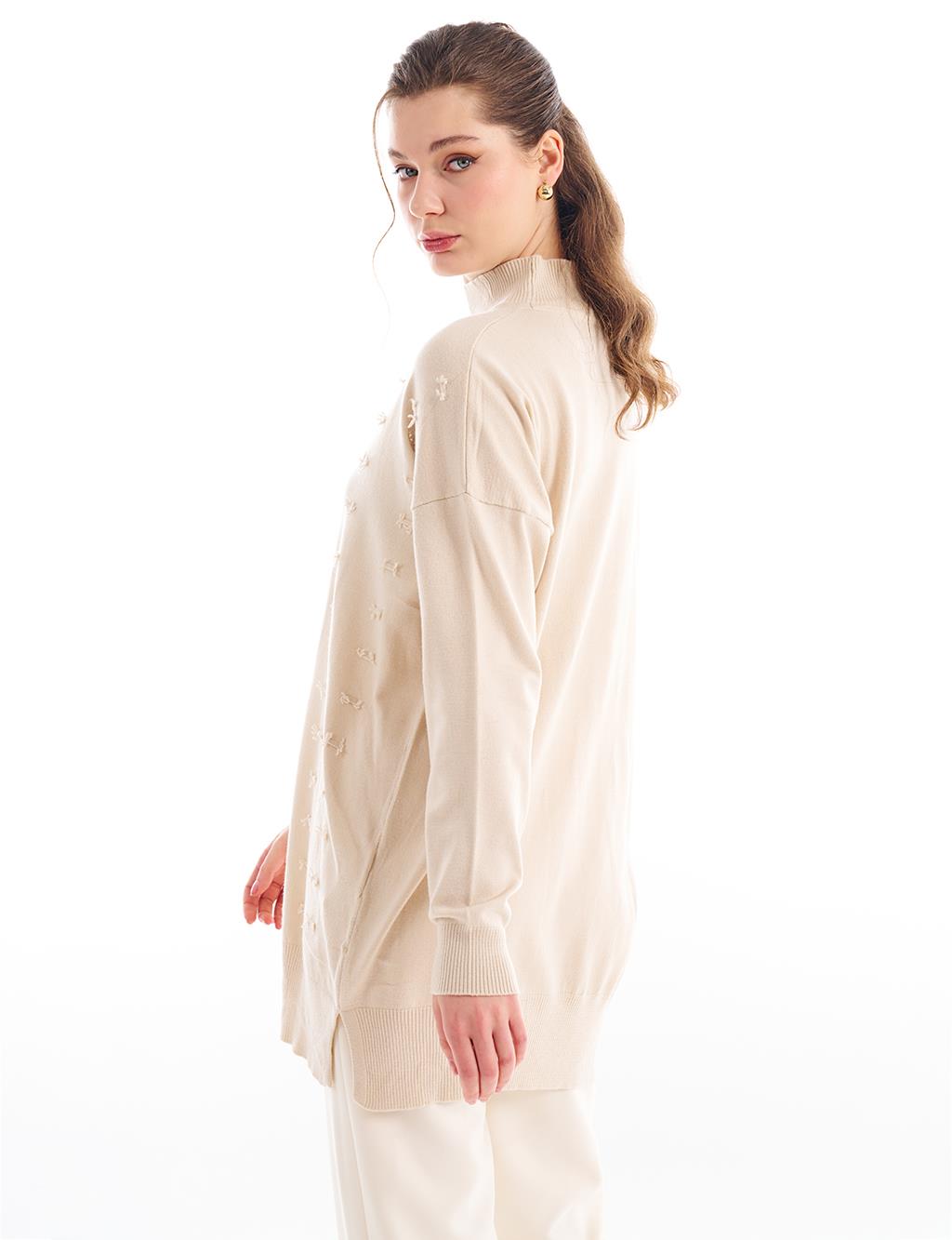 Decorative Tasseled Knitwear Tunic Beige