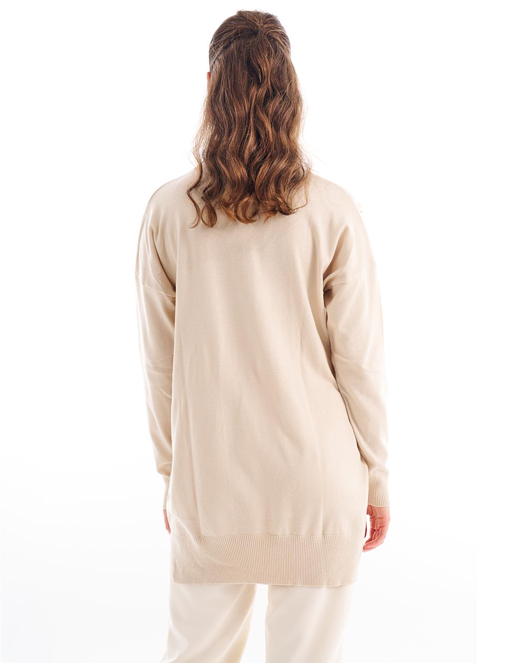 Decorative Tasseled Knitwear Tunic Beige