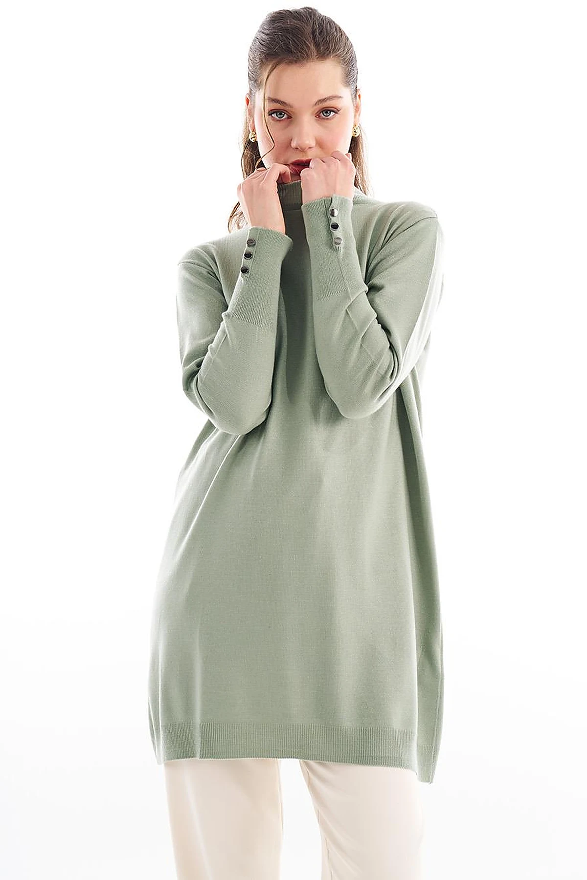 Turtleneck Basic Knitwear Tunic Moss Green