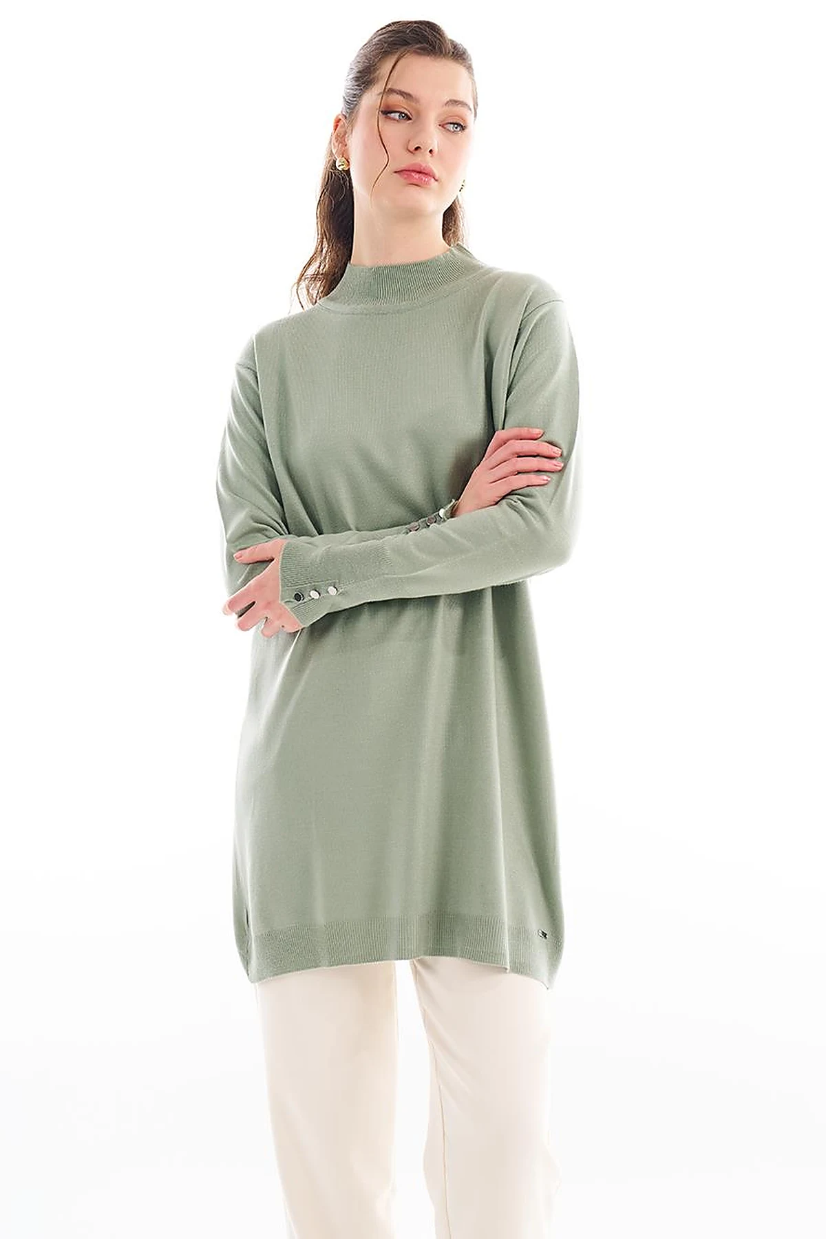 Turtleneck Basic Knitwear Tunic Moss Green