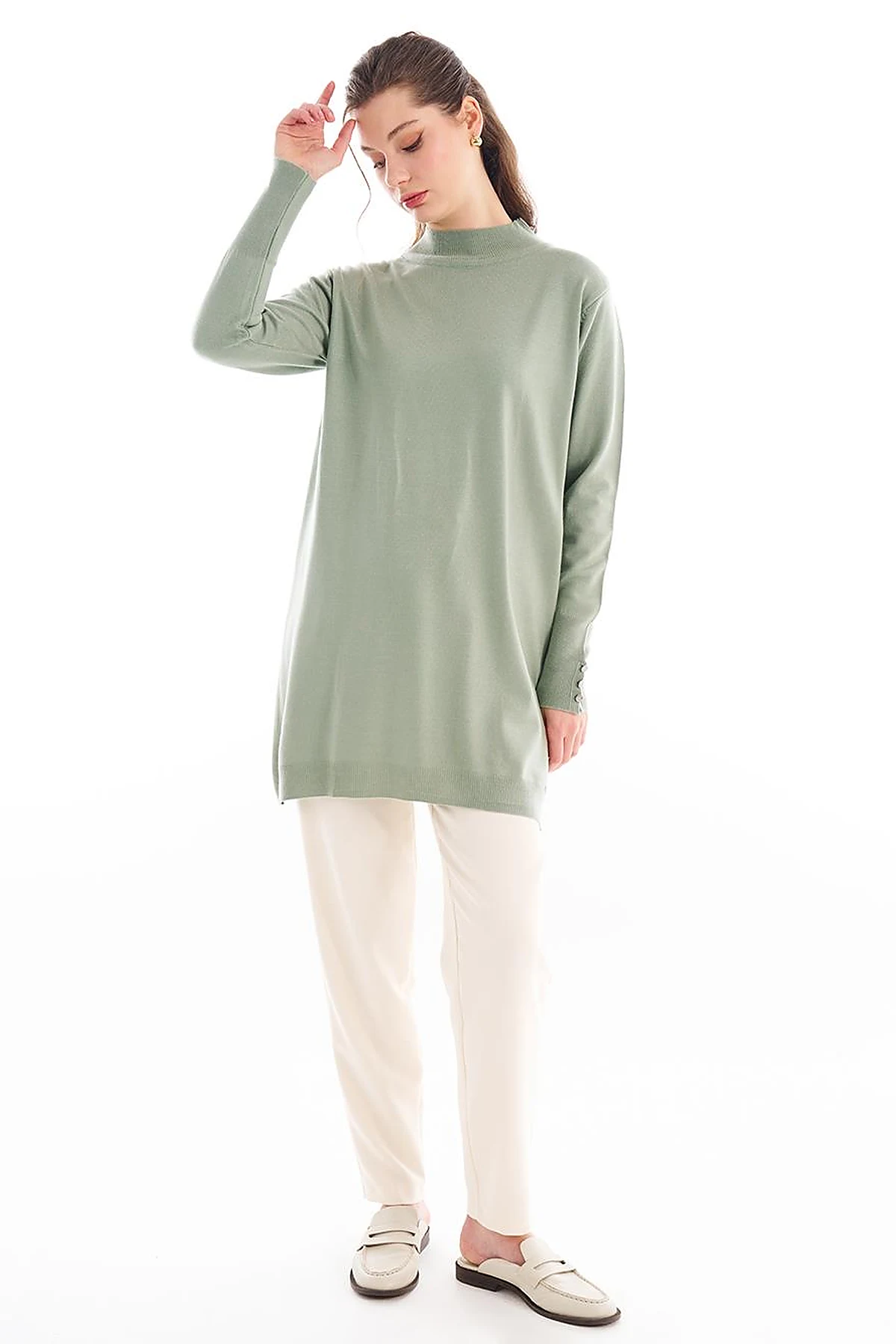 Turtleneck Basic Knitwear Tunic Moss Green