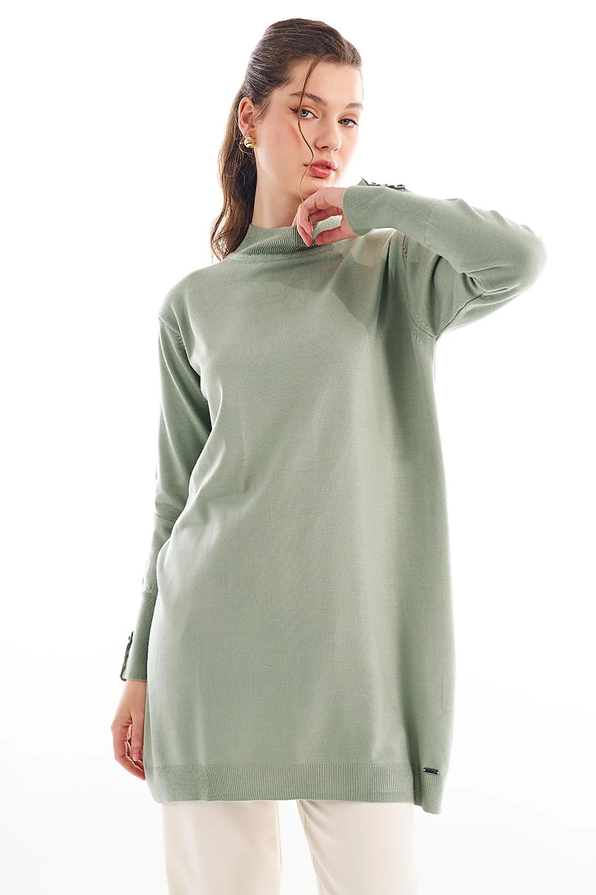 Turtleneck Basic Knitwear Tunic Moss Green
