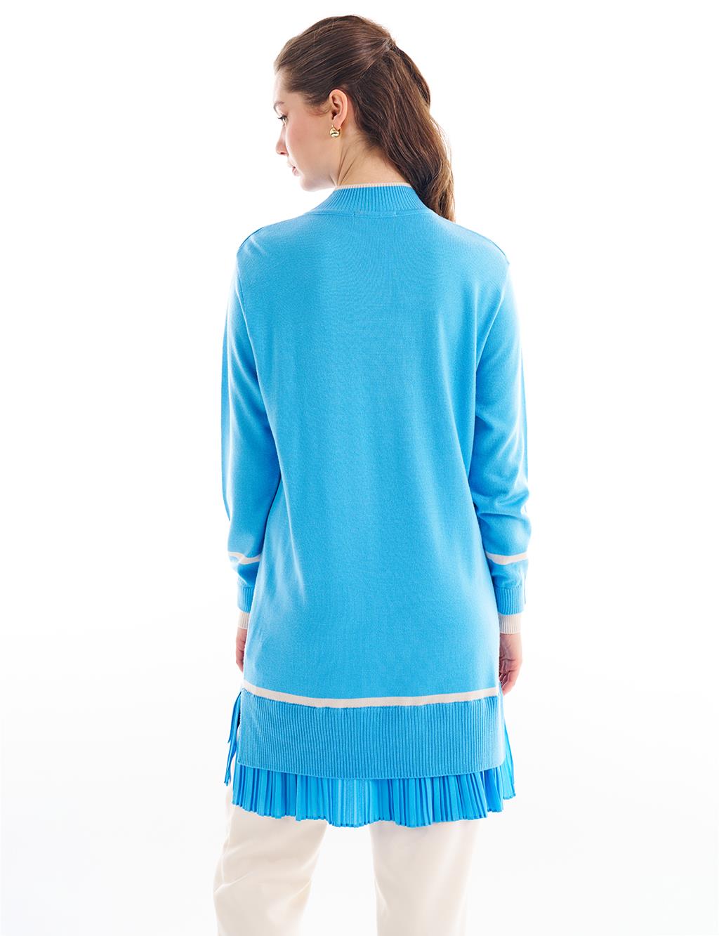Layer Detailed Pleated Skirt Tunic Blue