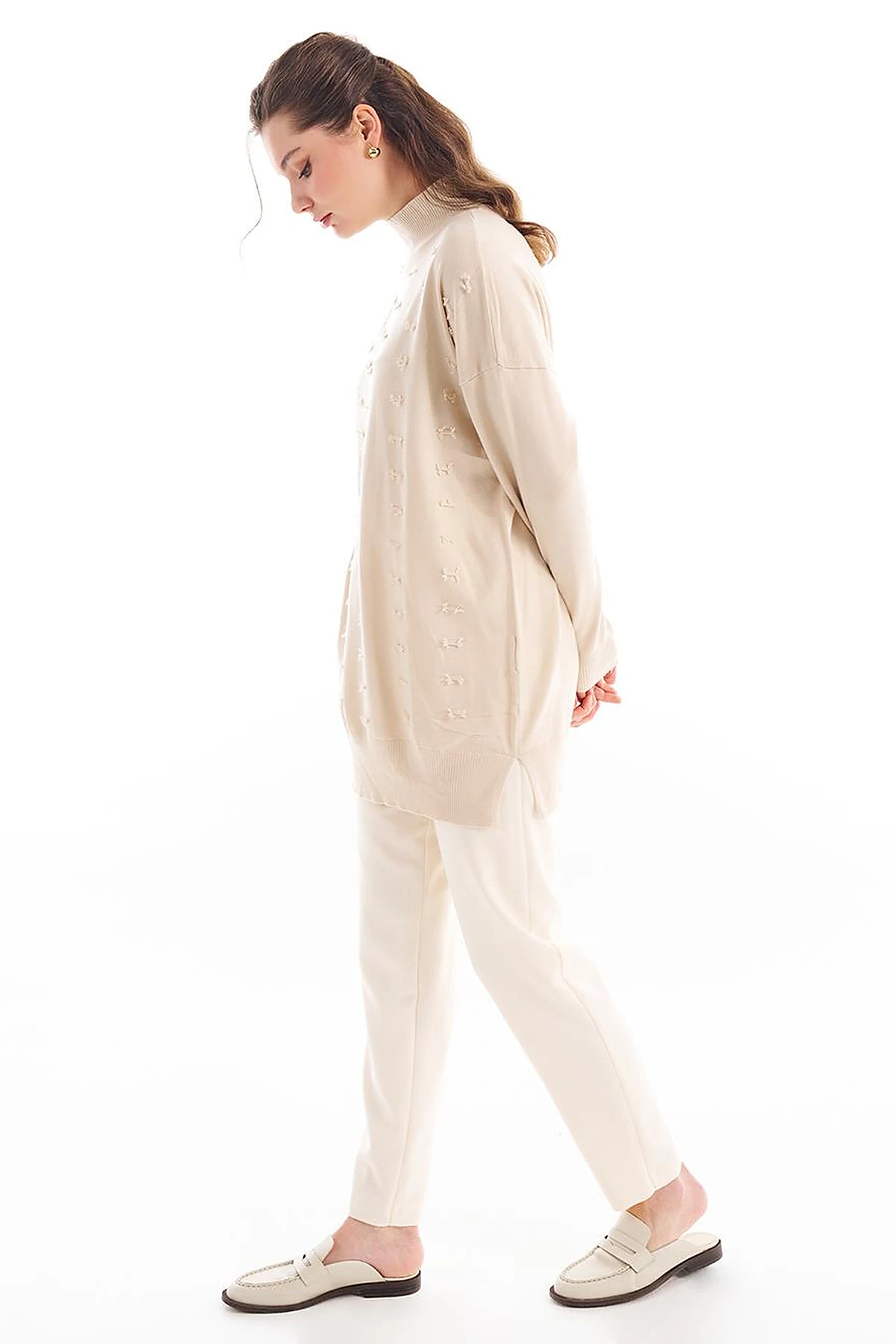Decorative Tasseled Knitwear Tunic Beige