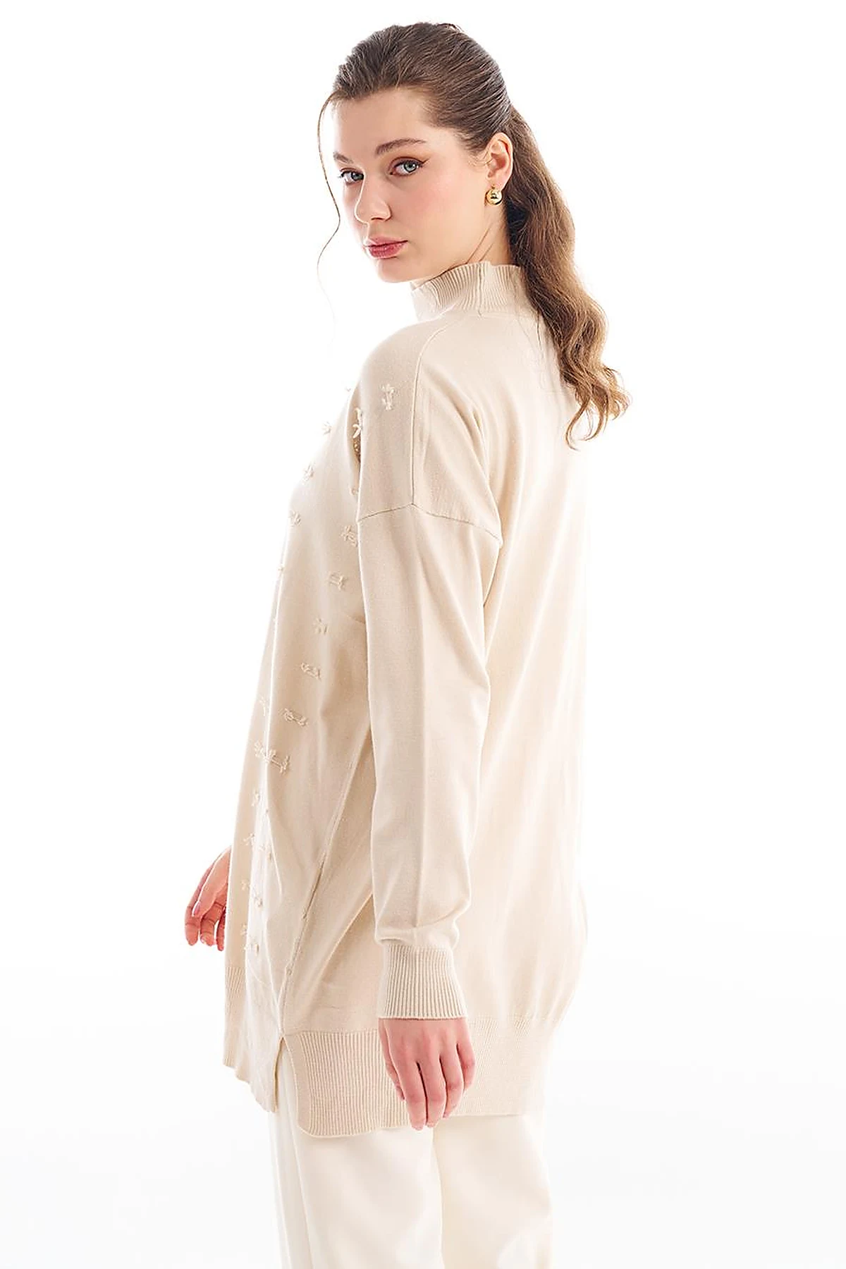 Decorative Tasseled Knitwear Tunic Beige