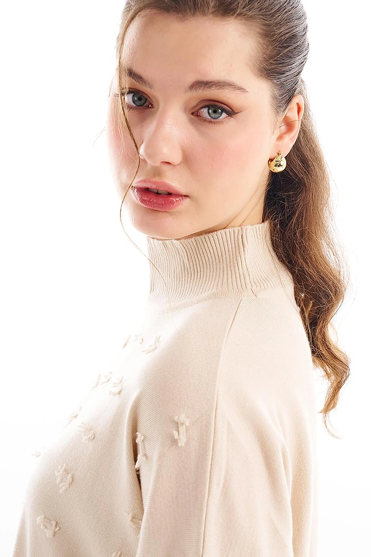 Decorative Tasseled Knitwear Tunic Beige