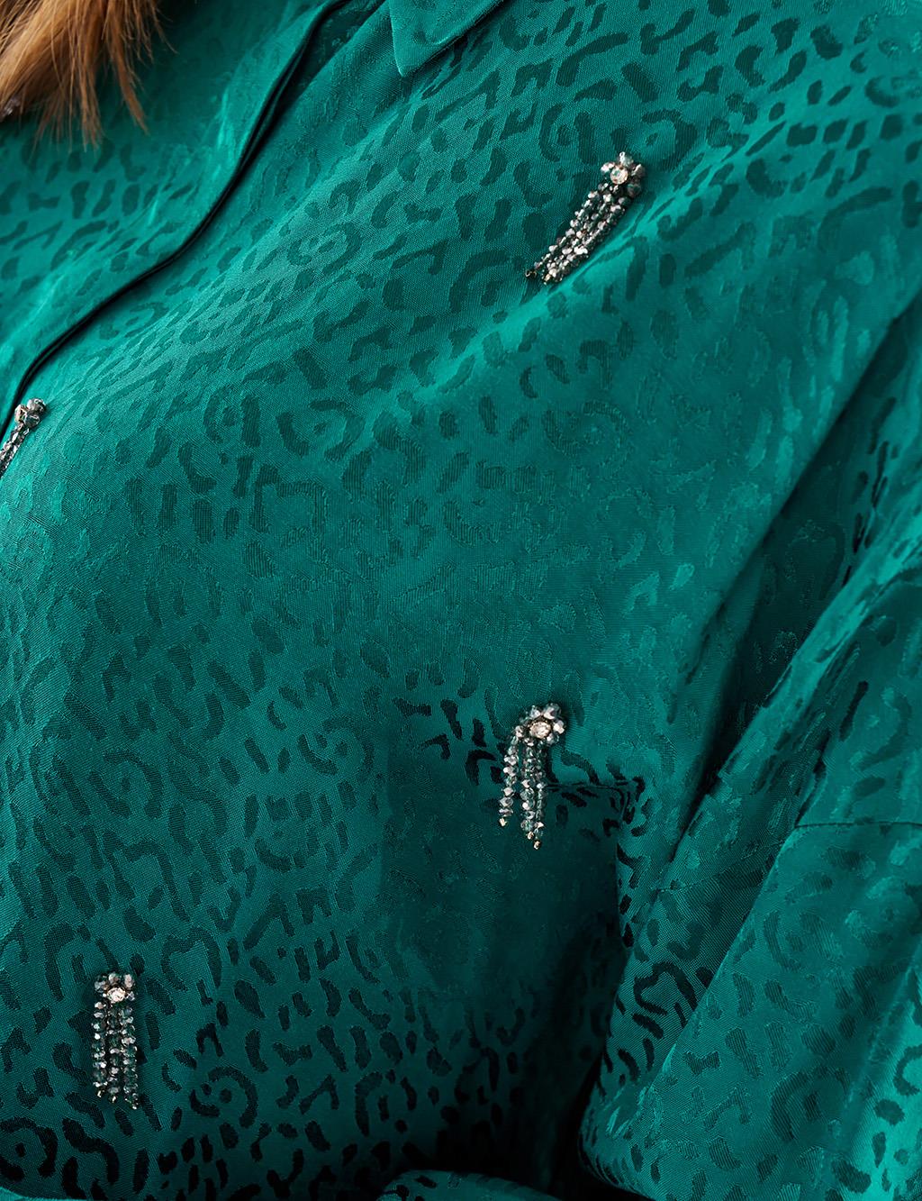 Bead Embroidered Shirt Collar Tunic Emerald
