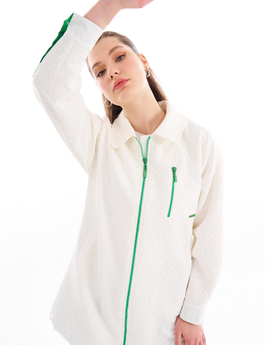 Quilted Zippered Tunic Optical White