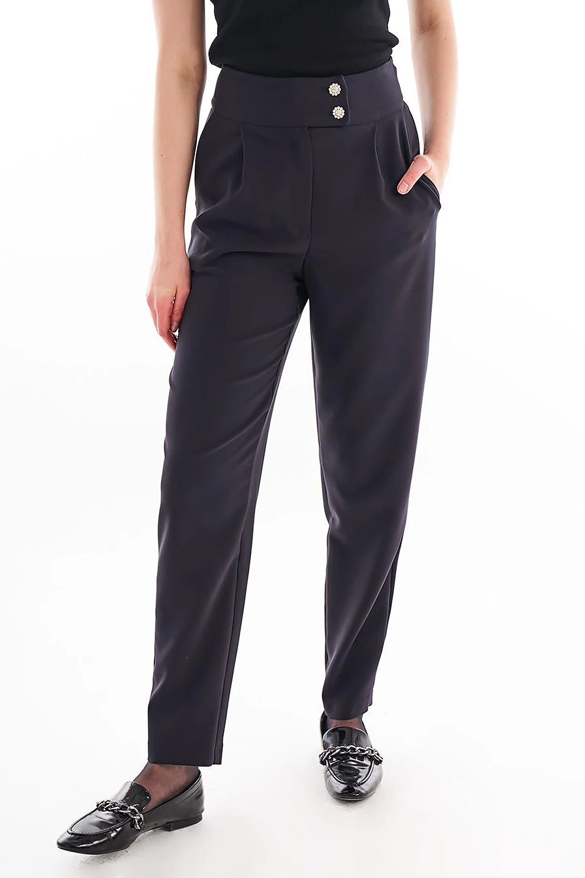 Double Button Carrot Pants Black