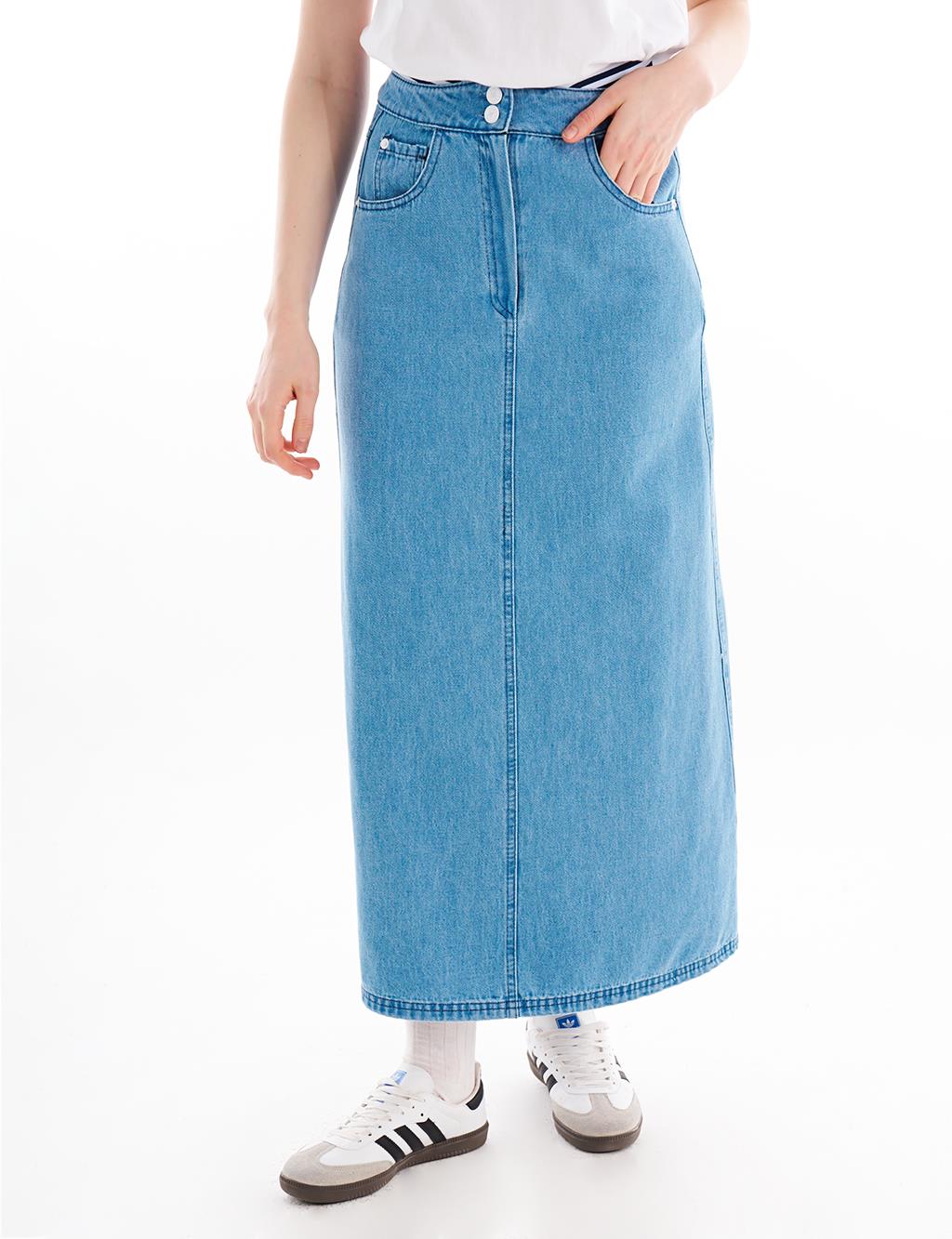 Elastic Waist Denim Skirt Blue