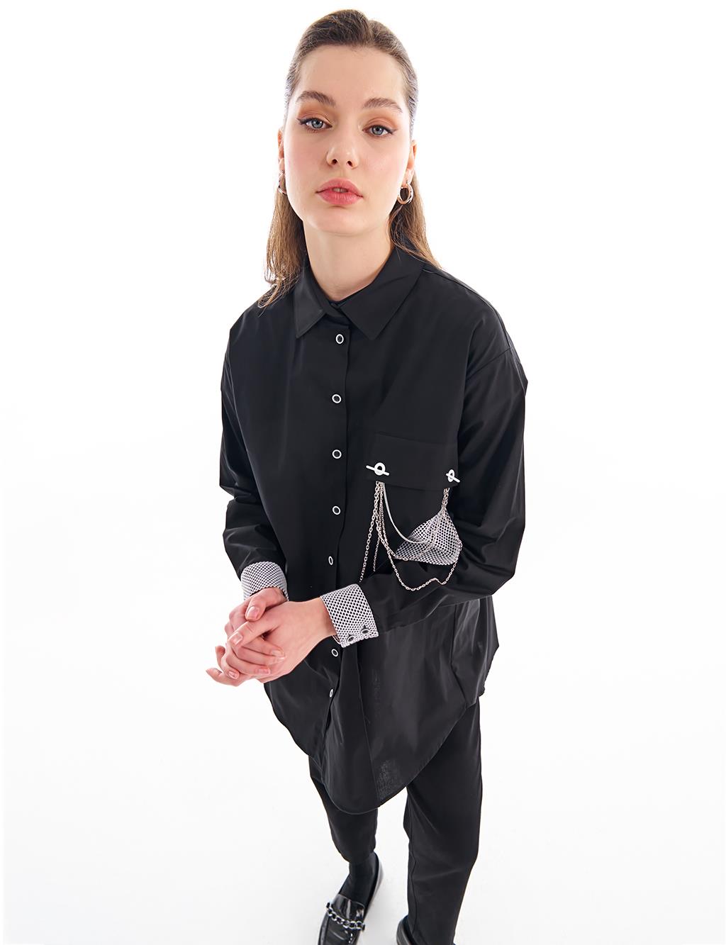 Accessory Detailed Shirt Collar Blouse Black