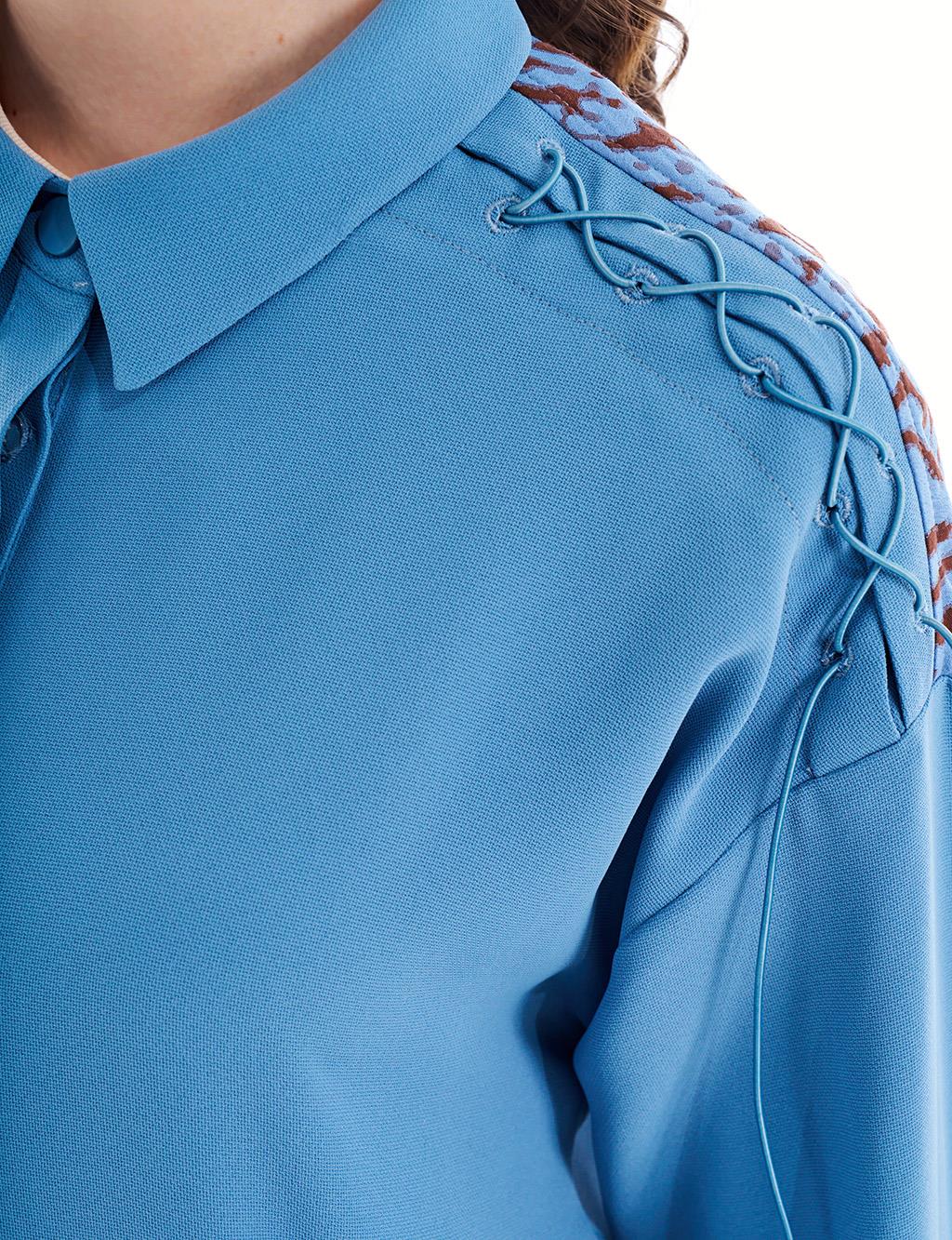 Accessory Detailed Shirt Collar Tunic Crown Blue