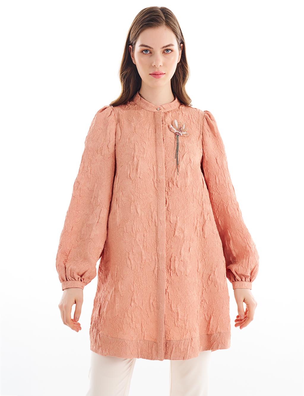 Relief Patterned Crew Neck Tunic Mushroom