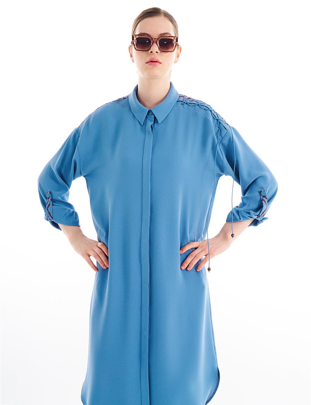 Accessory Detailed Shirt Collar Tunic Crown Blue