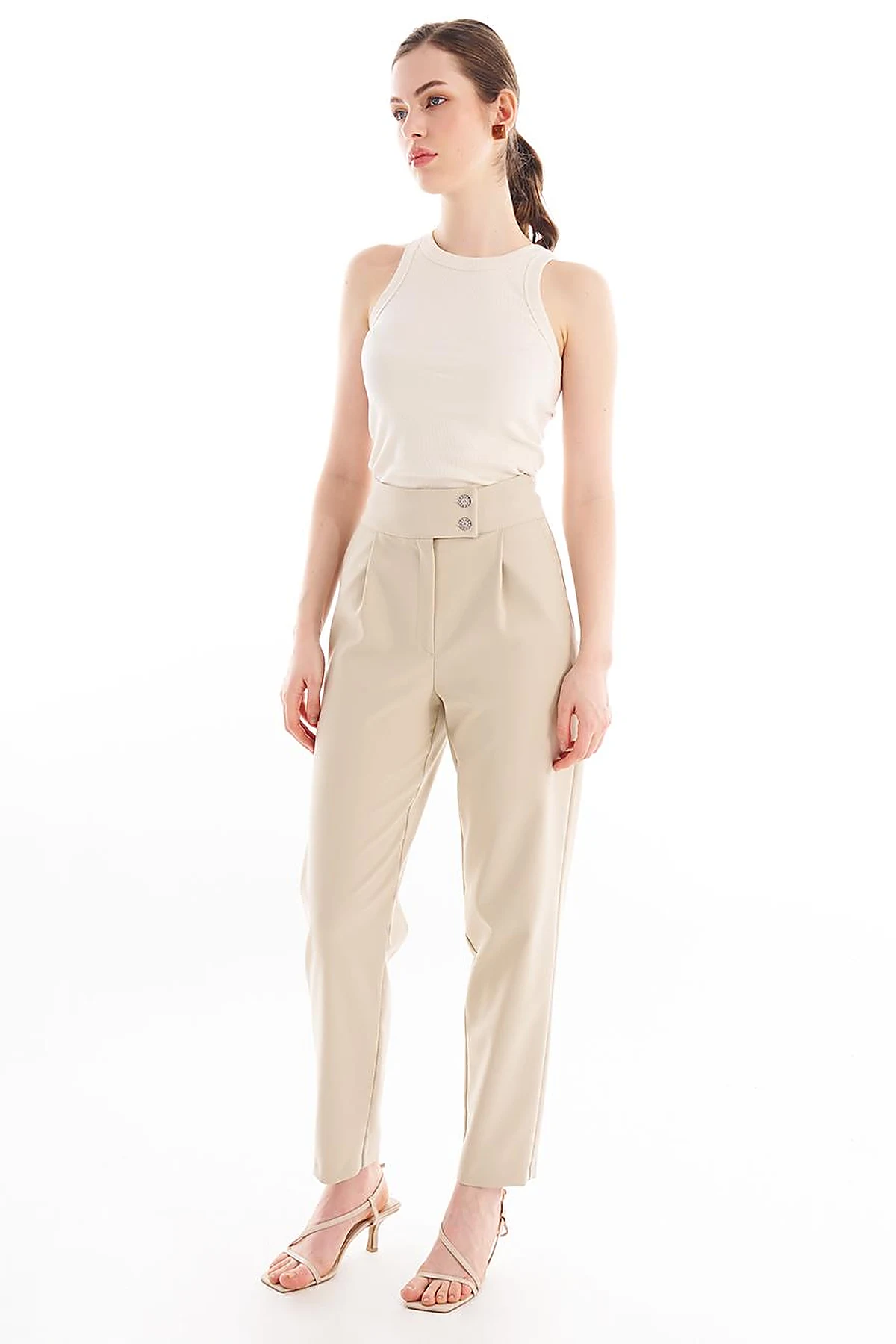 Double Button Carrot Pants Stone