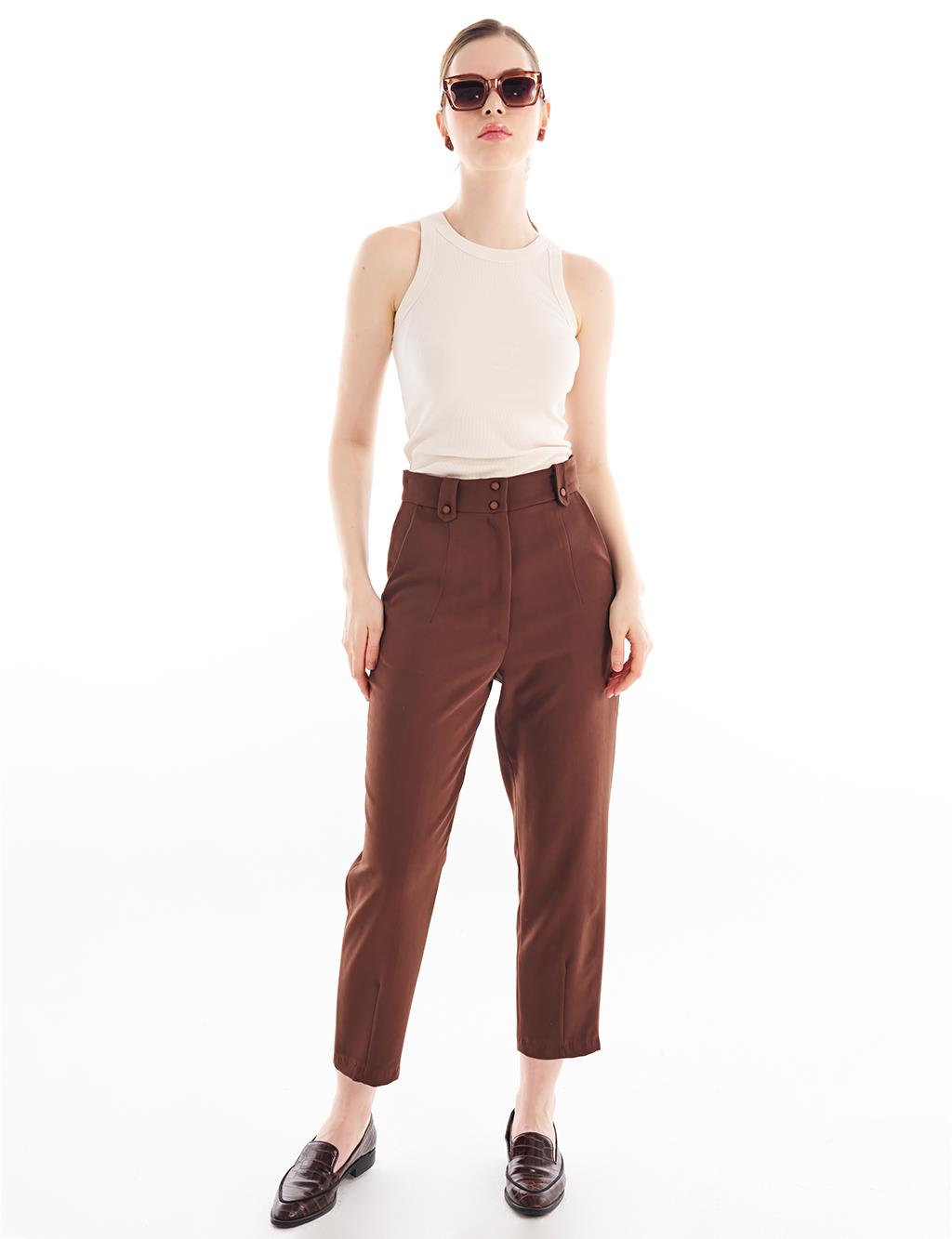 Accessory Detailed Trousers Dark Brown