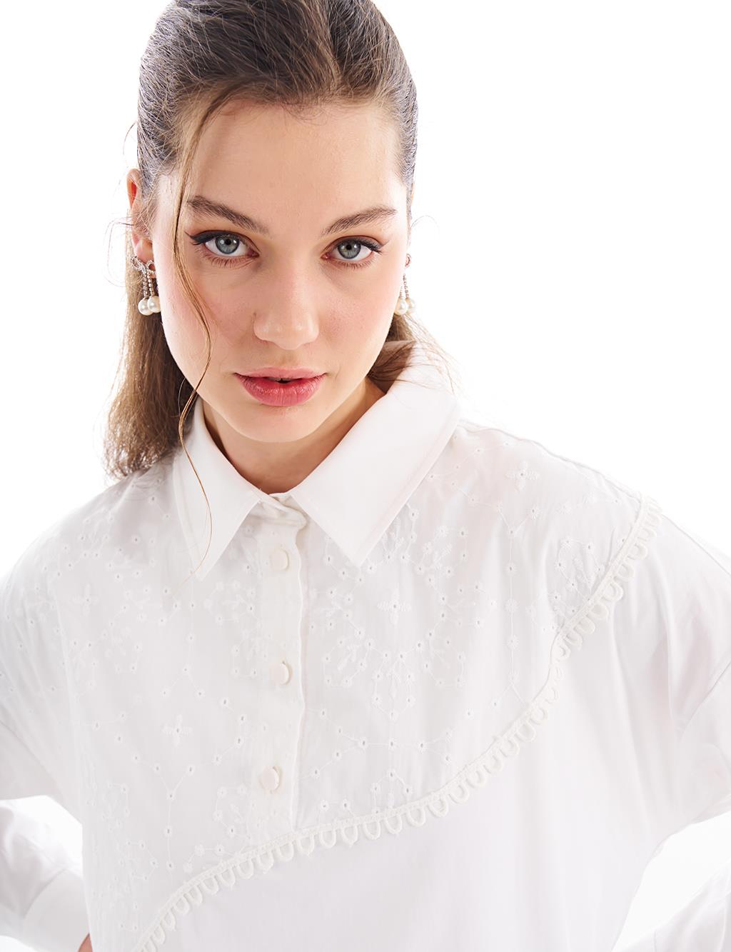 Embroidery Detailed Poplin Tunic Optical White
