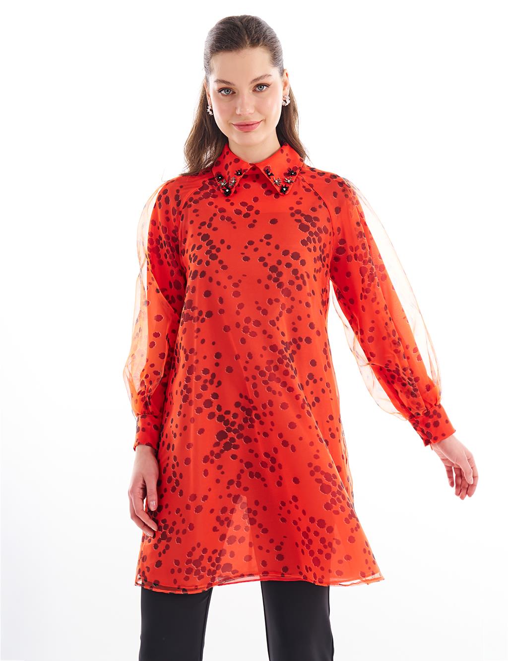 Abstract Patterned Organza Tunic Coral