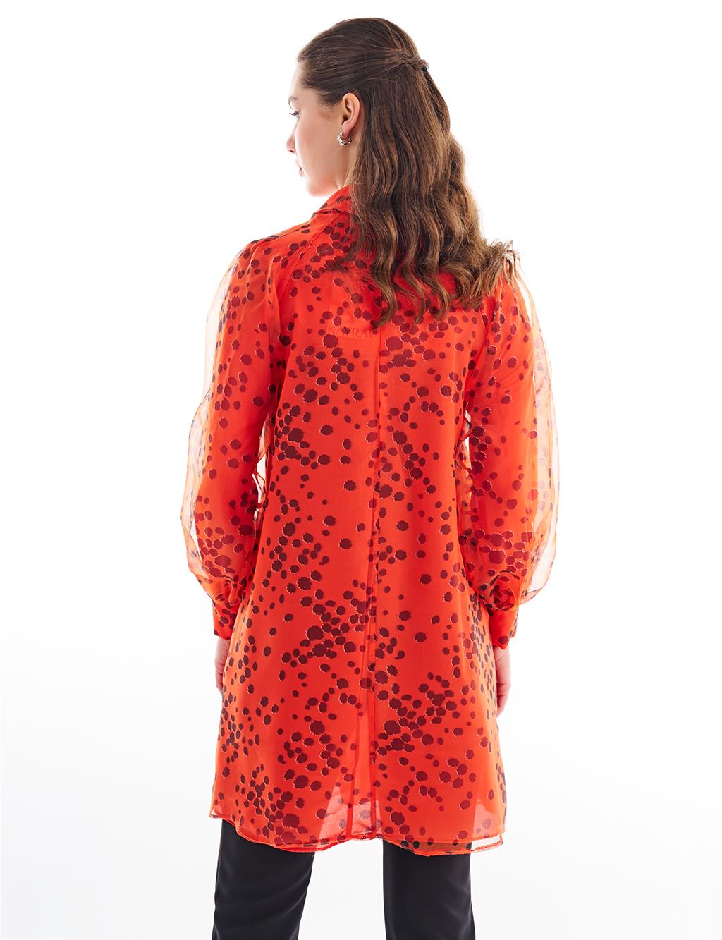 Abstract Patterned Organza Tunic Coral