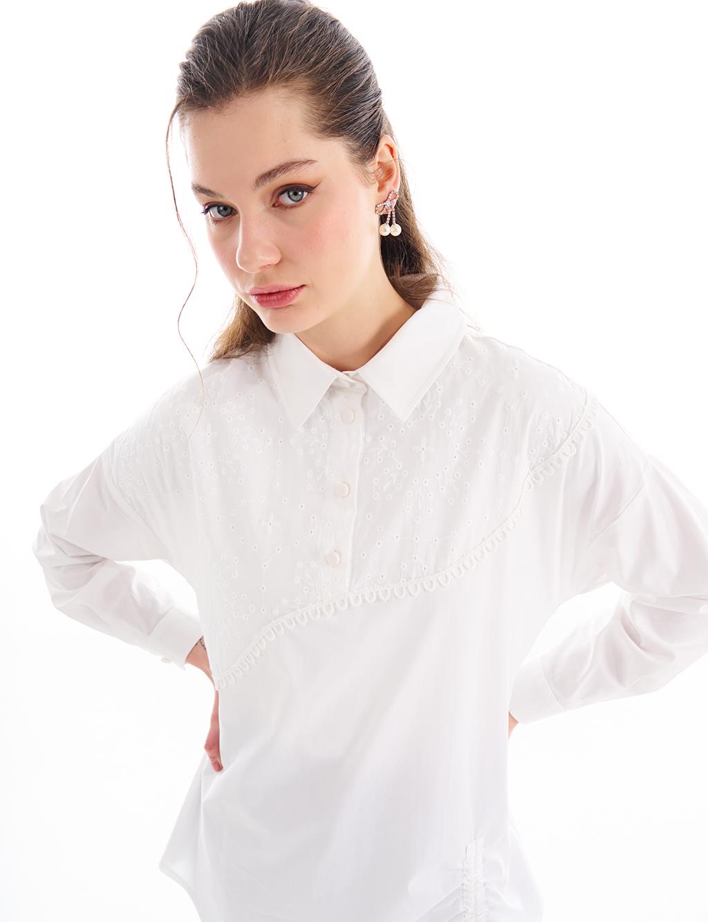 Embroidery Detailed Poplin Tunic Optical White