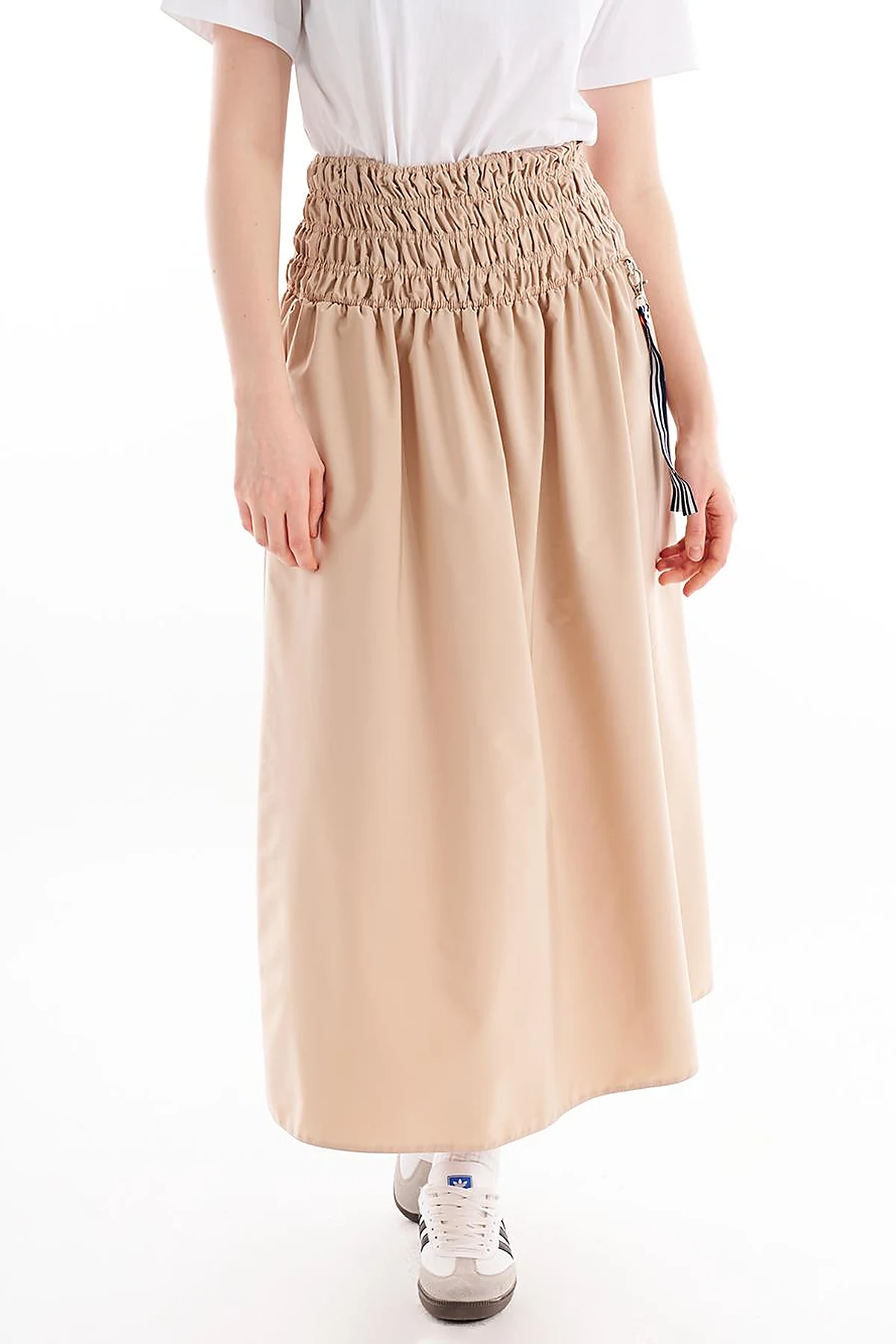 Elastic Waist Flared Skirt Beige