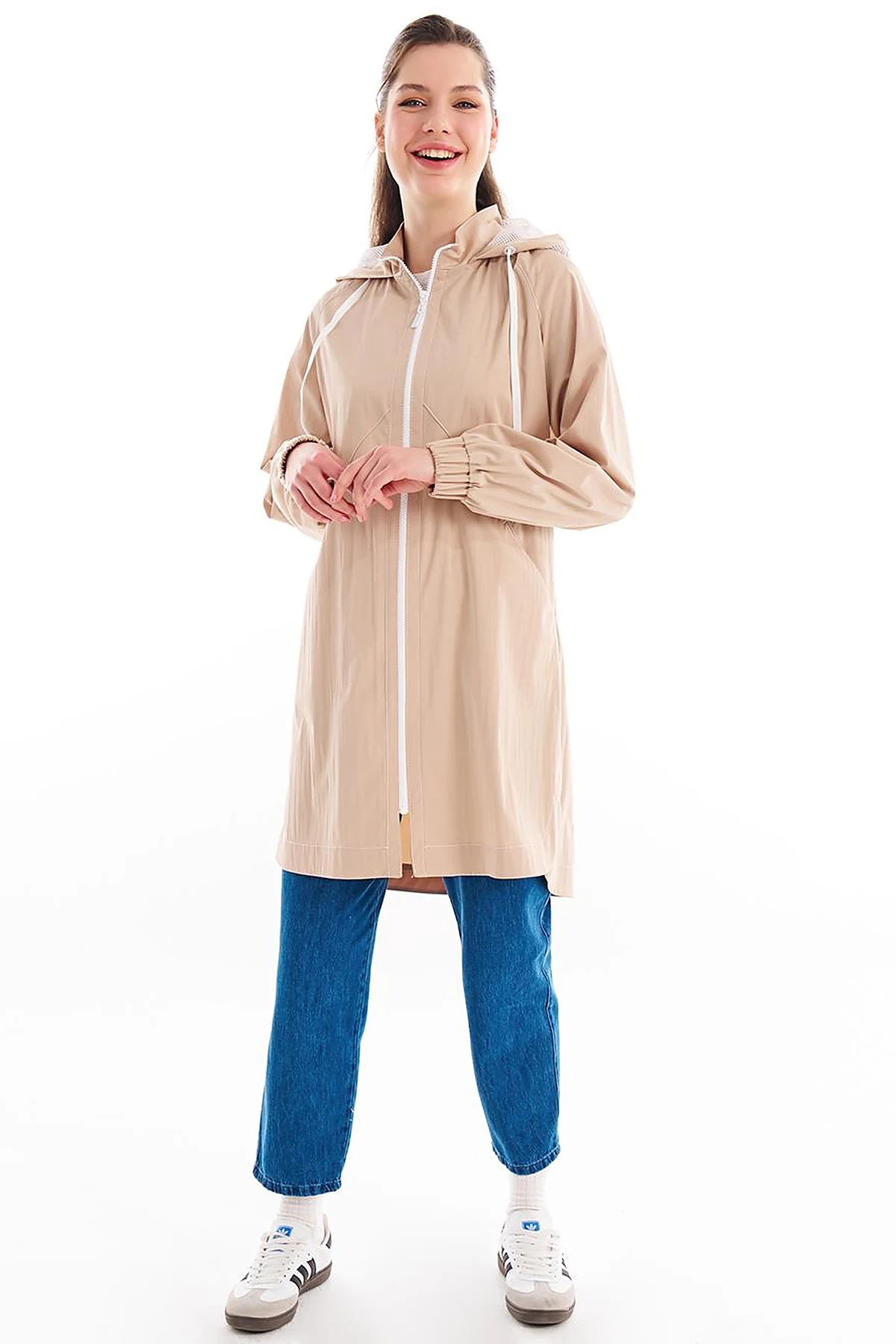 Hooded Detail Throw-On Beige