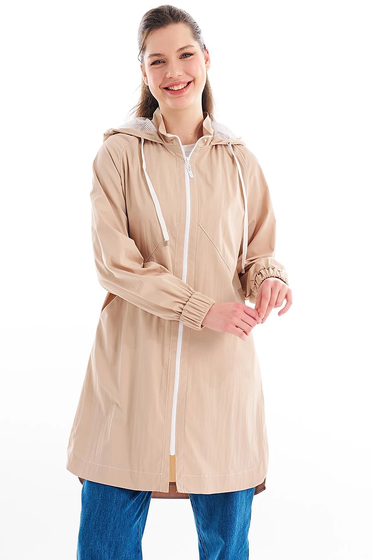 Hooded Detail Throw-On Beige