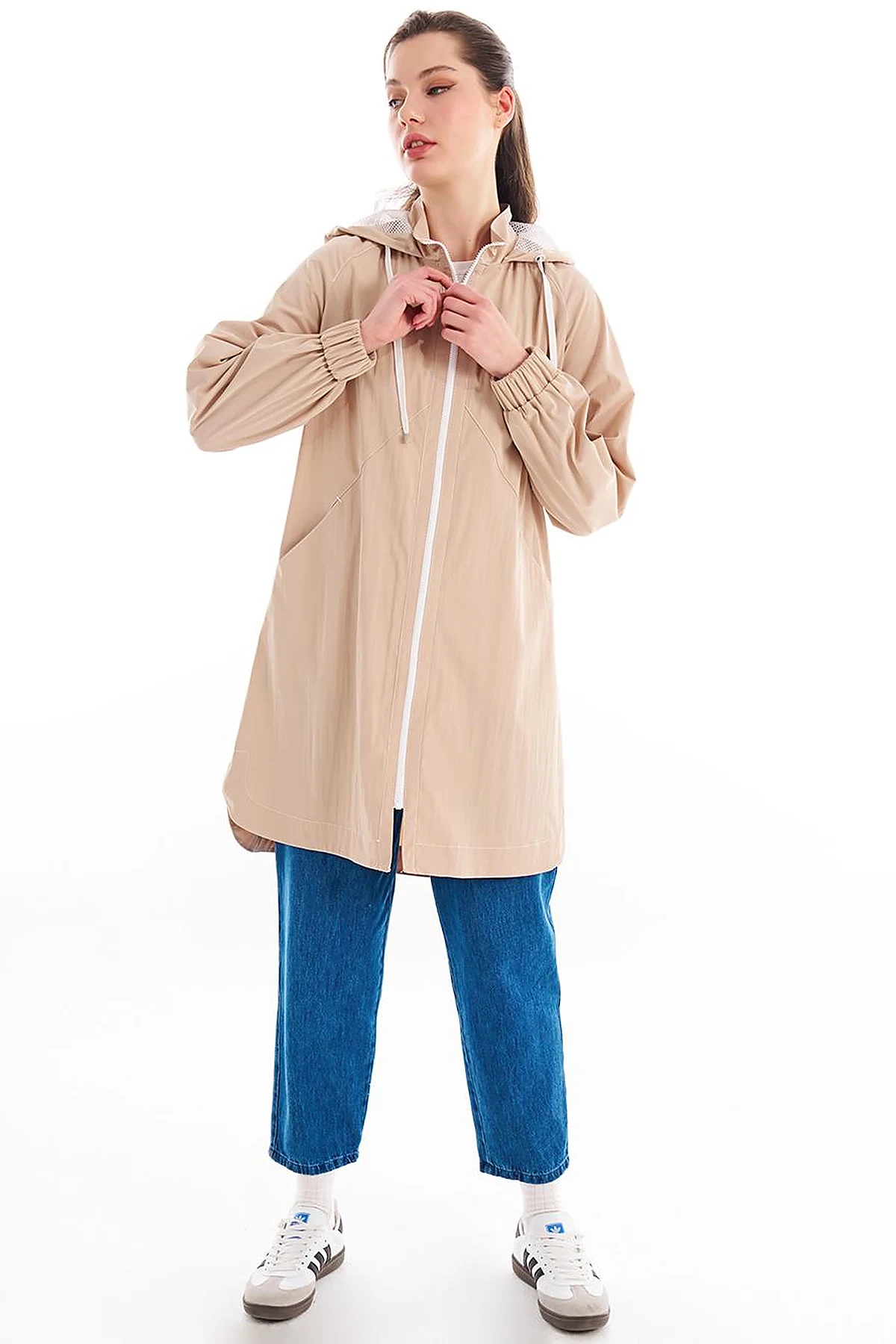 Hooded Detail Throw-On Beige