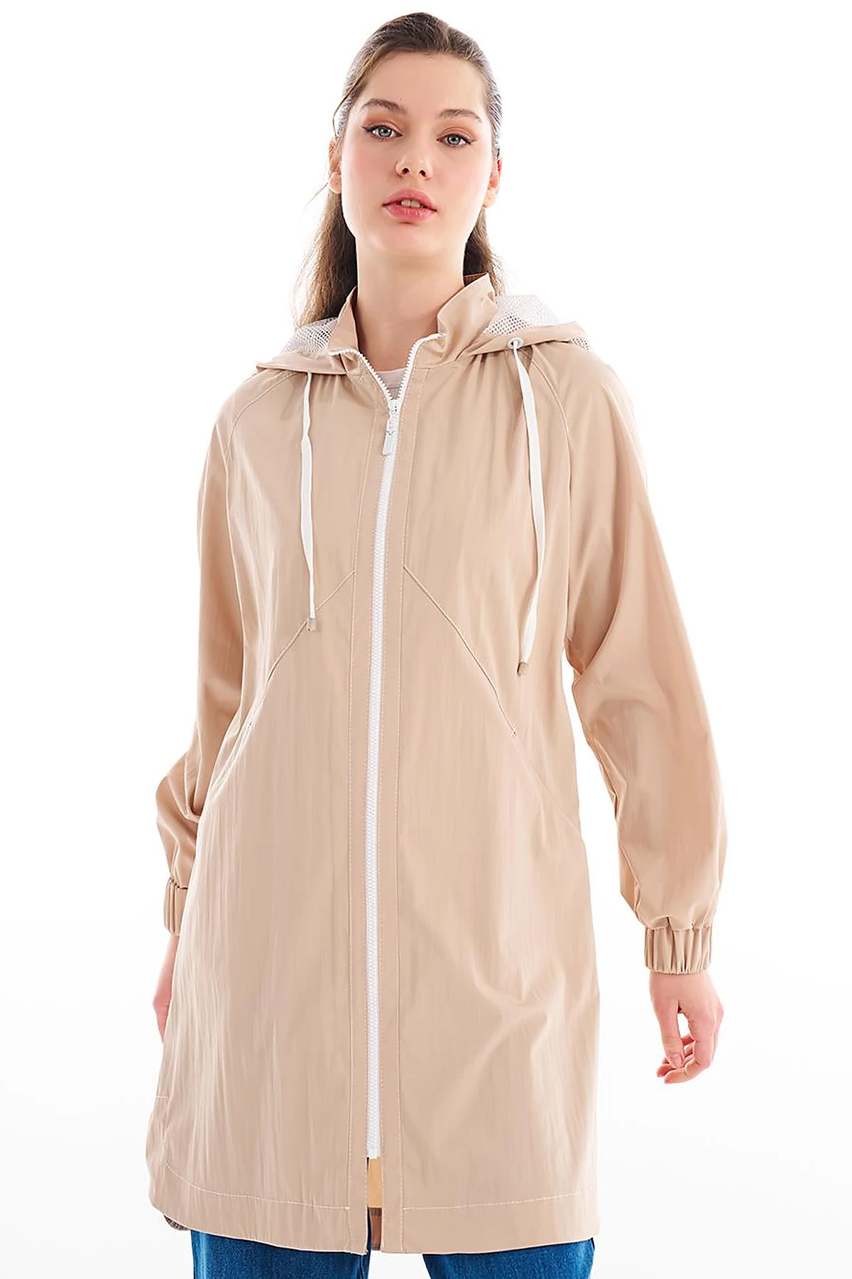 Hooded Detail Throw-On Beige