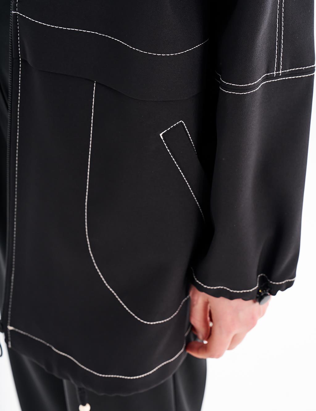 College Collar Zipper Jacket Black