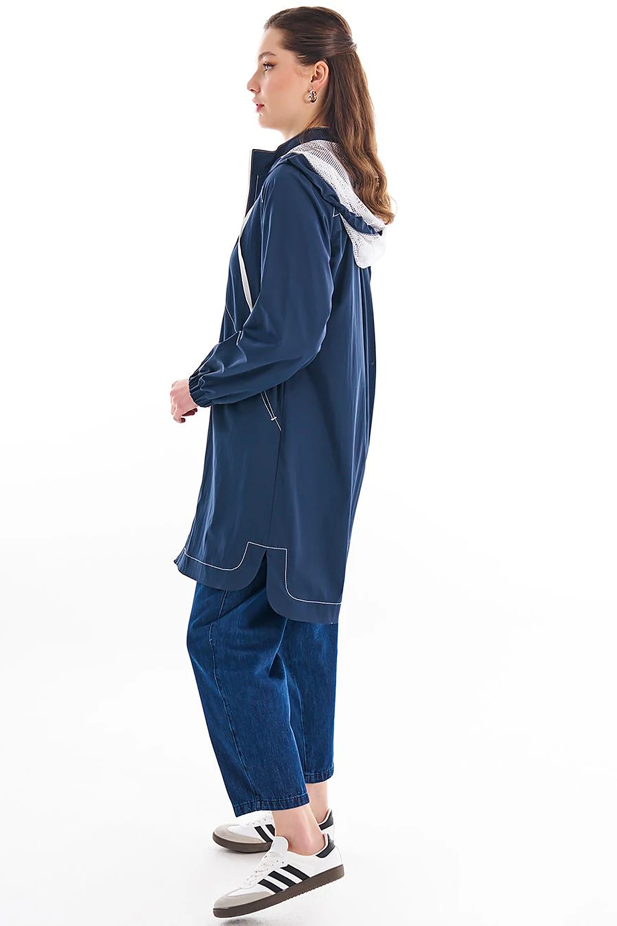 Hooded Detail Throw-On Dark Navy Blue