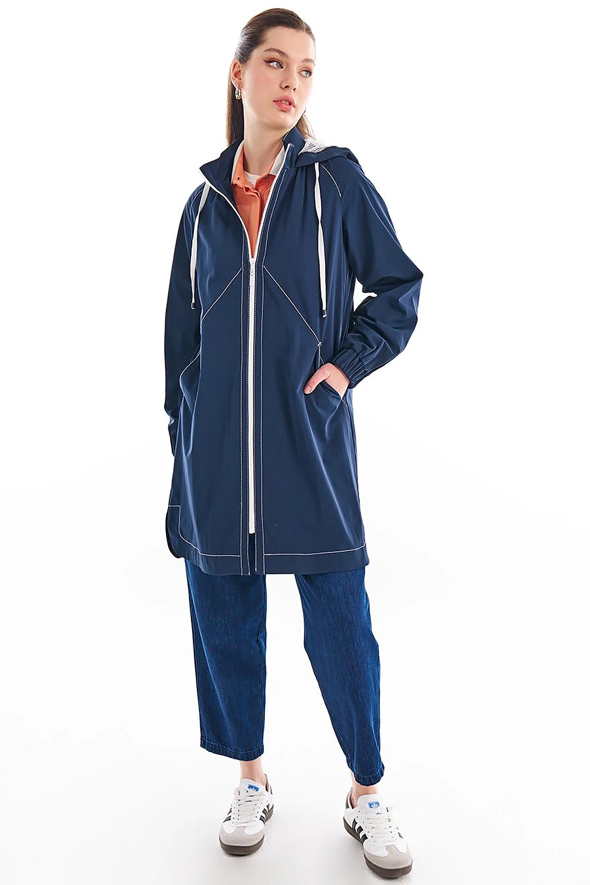 Hooded Detail Throw-On Dark Navy Blue