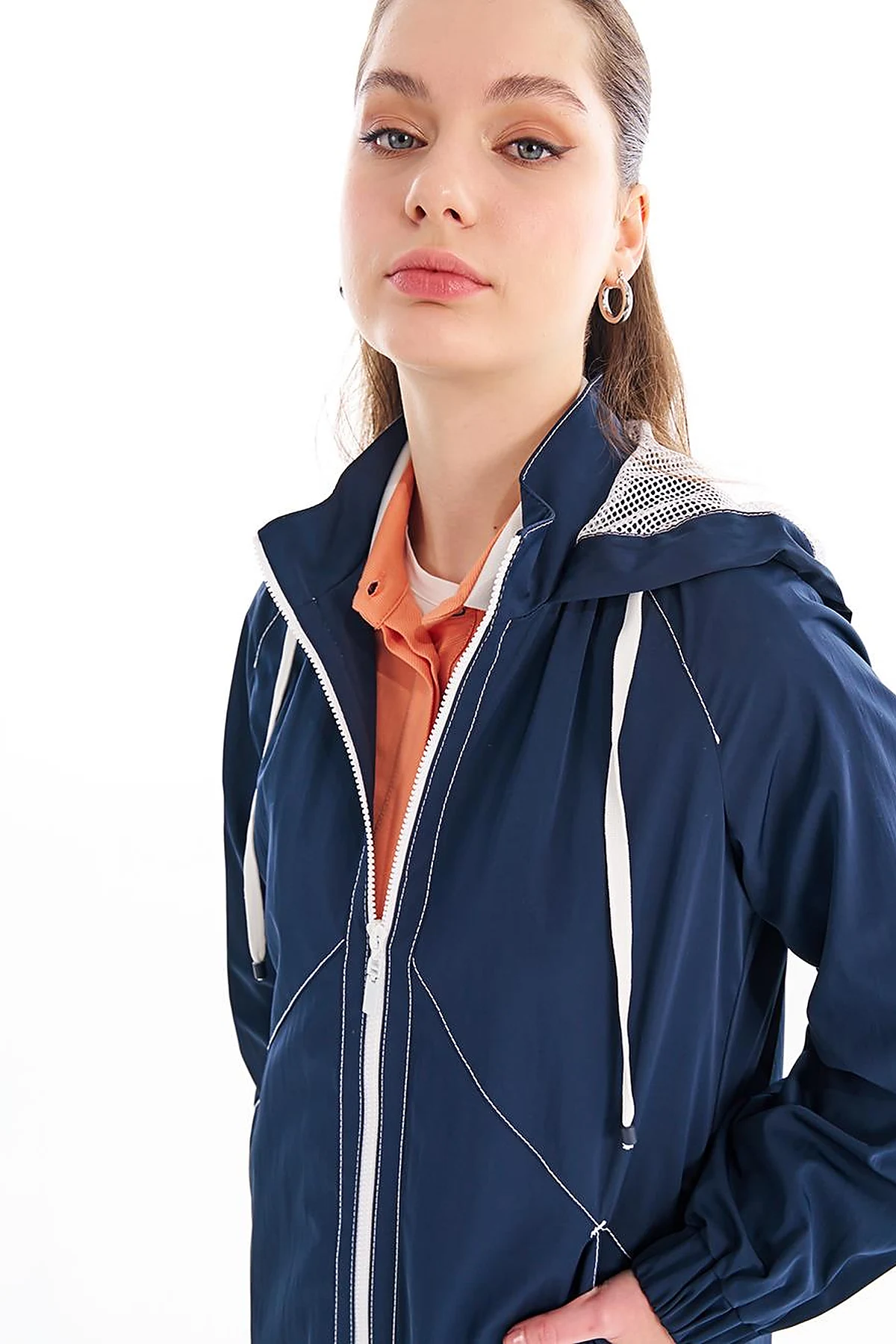 Hooded Detail Throw-On Dark Navy Blue