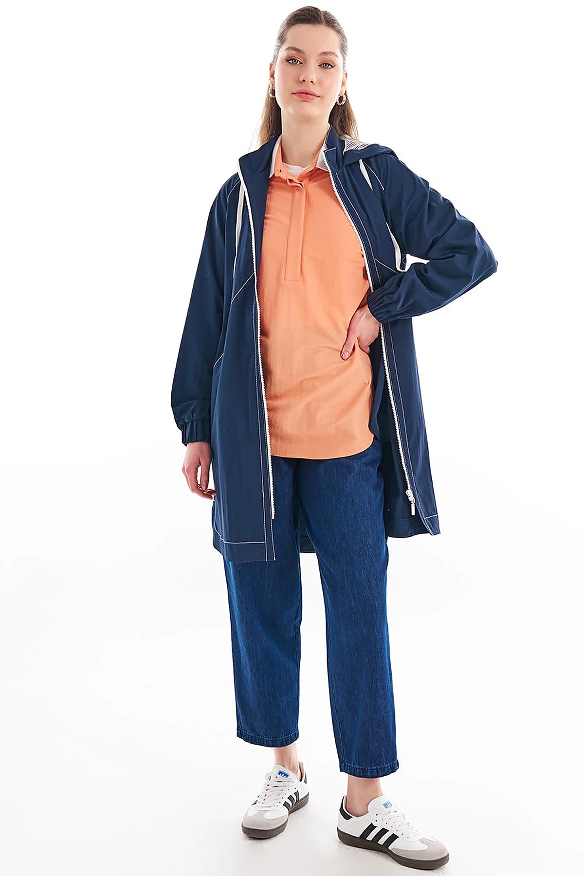 Hooded Detail Throw-On Dark Navy Blue