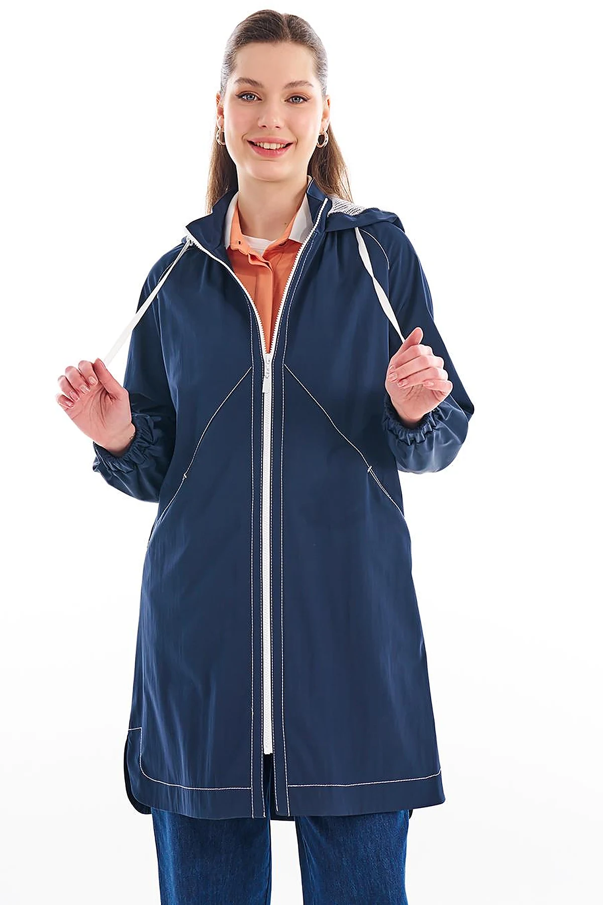 Hooded Detail Throw-On Dark Navy Blue