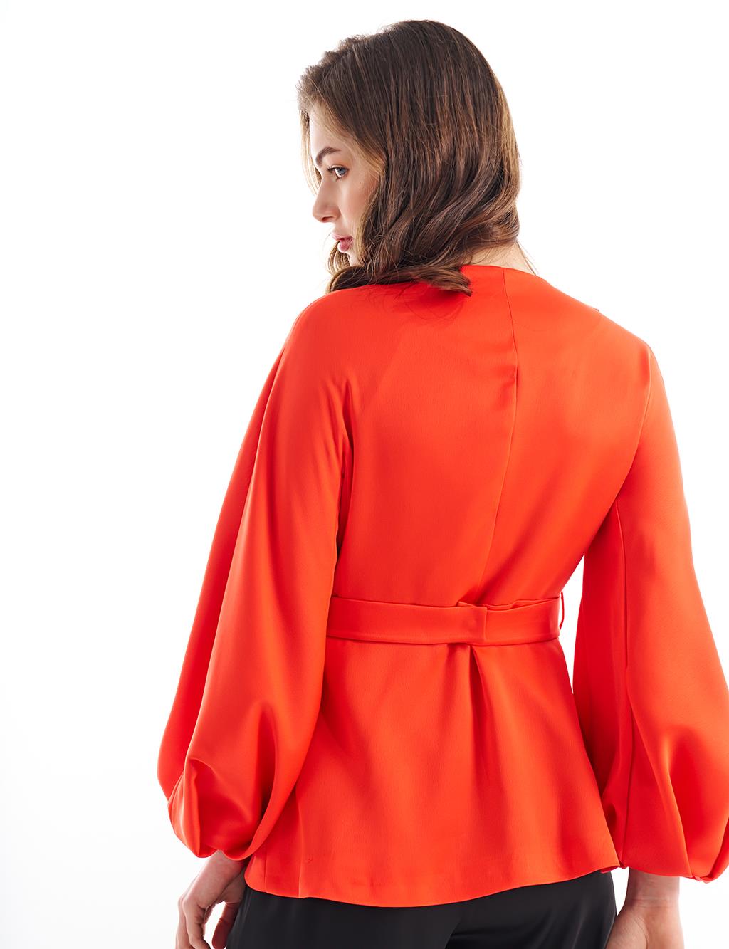 Balloon Sleeve Jacket Coral with Metal Accessories