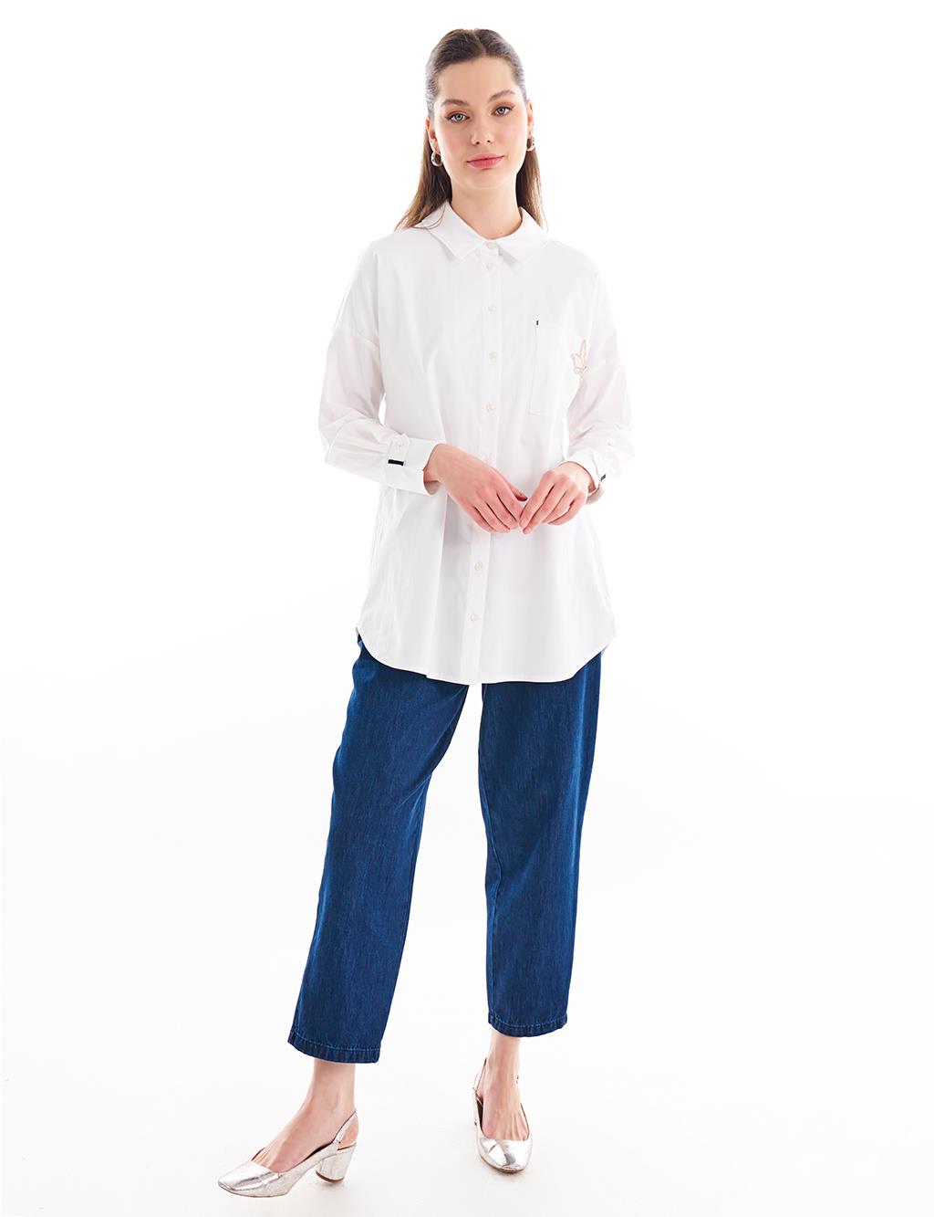 Accessory Detailed Shirt Collar Tunic Optical White