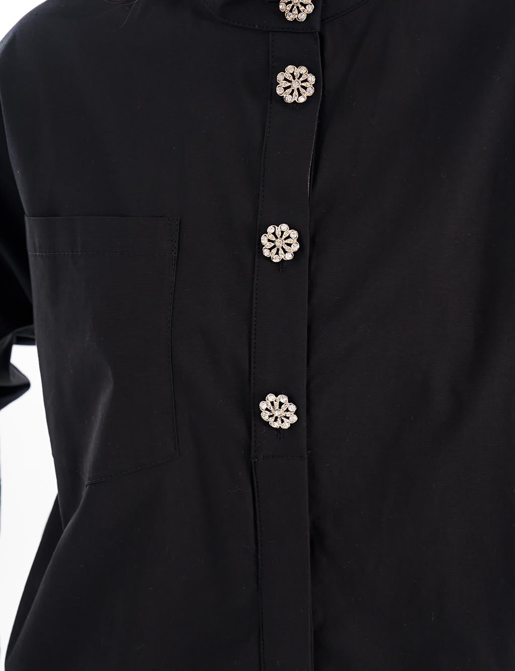 Lace Detailed High Collar Tunic Black