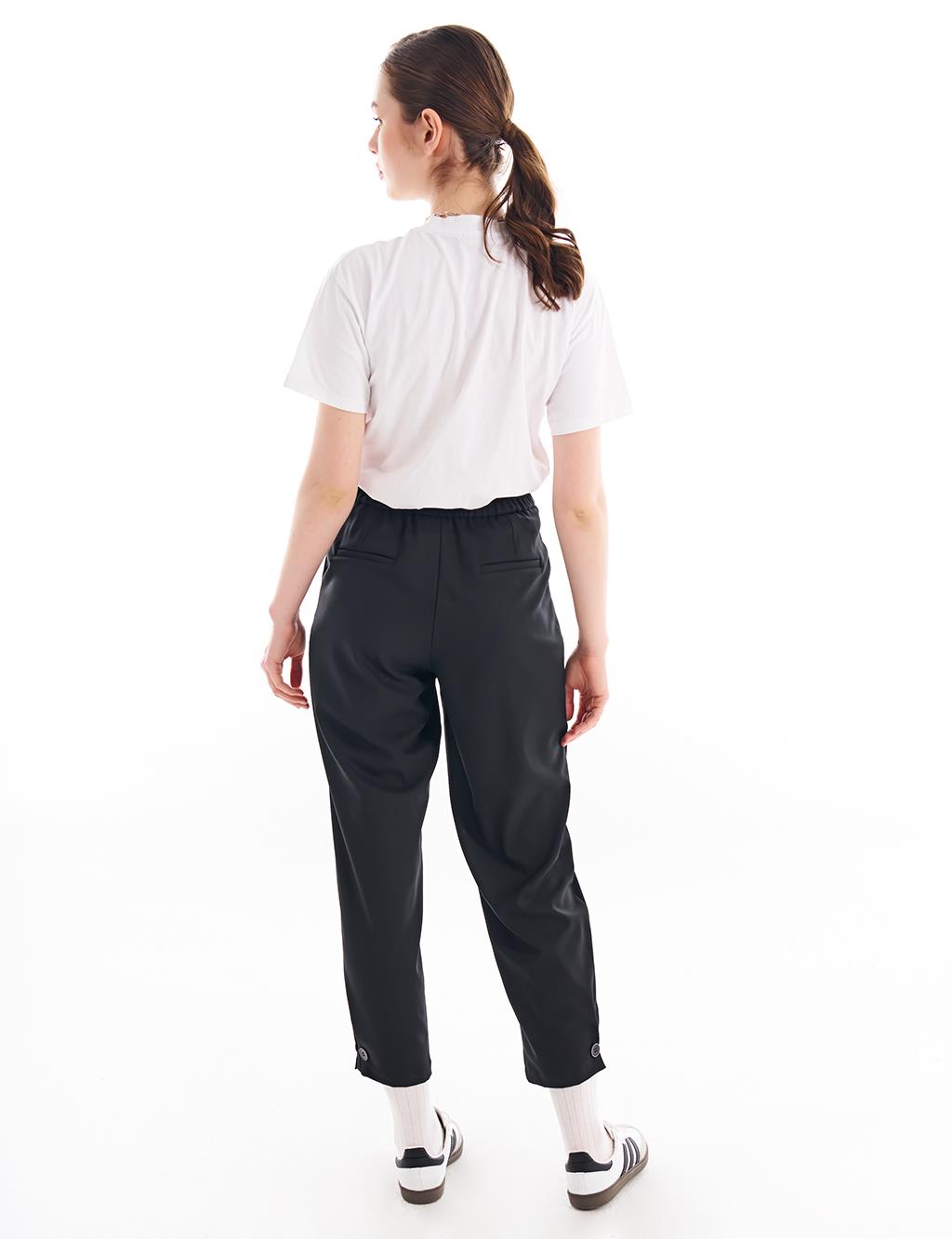 Pleated Accessory Detailed Elastic Waist Trousers Black