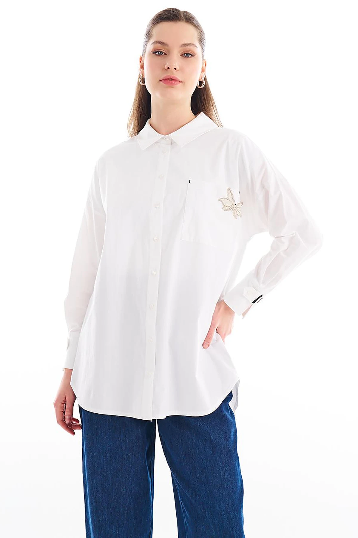 Accessory Detailed Shirt Collar Tunic Optical White